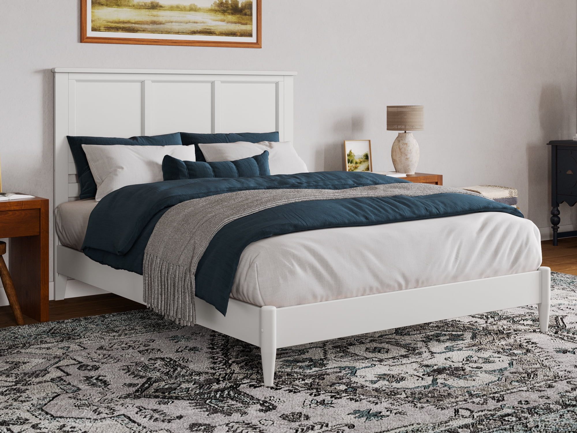 Charlotte White Solid Wood Queen Platform Bed with Headboard