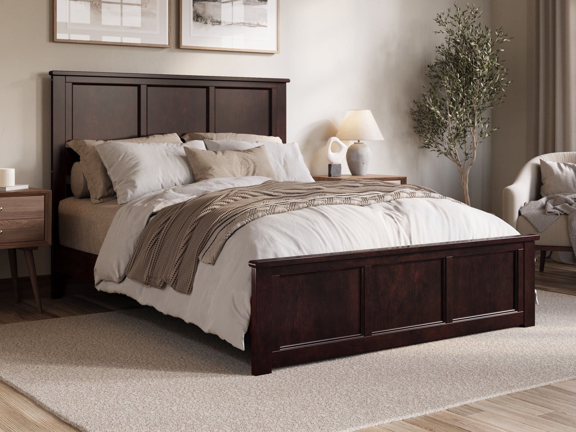 Charlotte Espresso Queen Solid Wood Platform Bed with Headboard