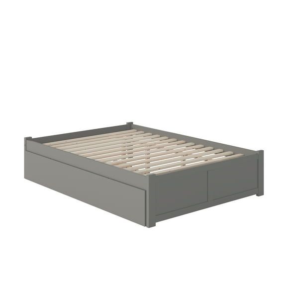Concord Minimalist Queen Platform Bed with Twin XL Trundle in Gray