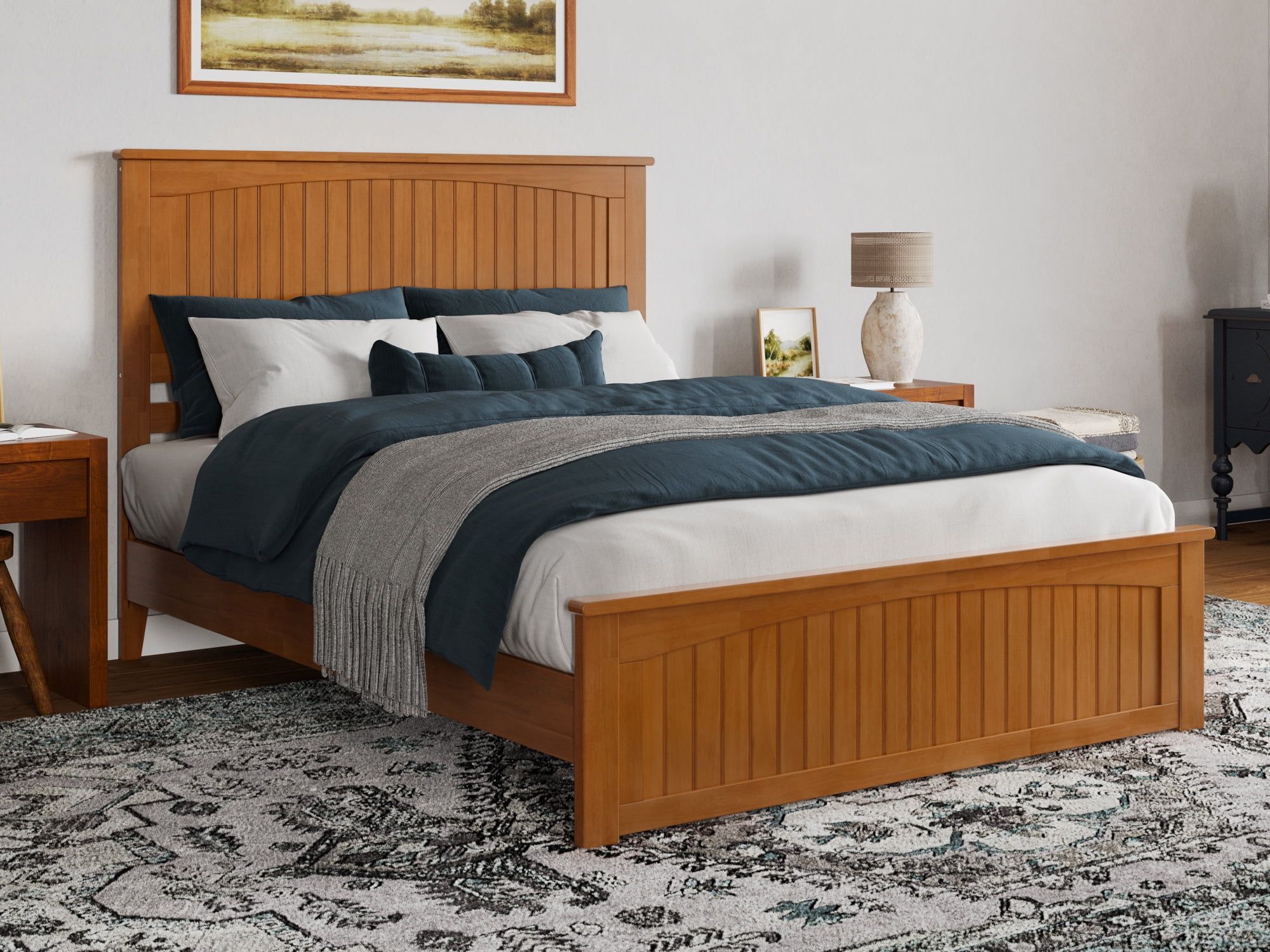 Naples Queen Light Toffee Solid Wood Platform Bed with Headboard and Footboard