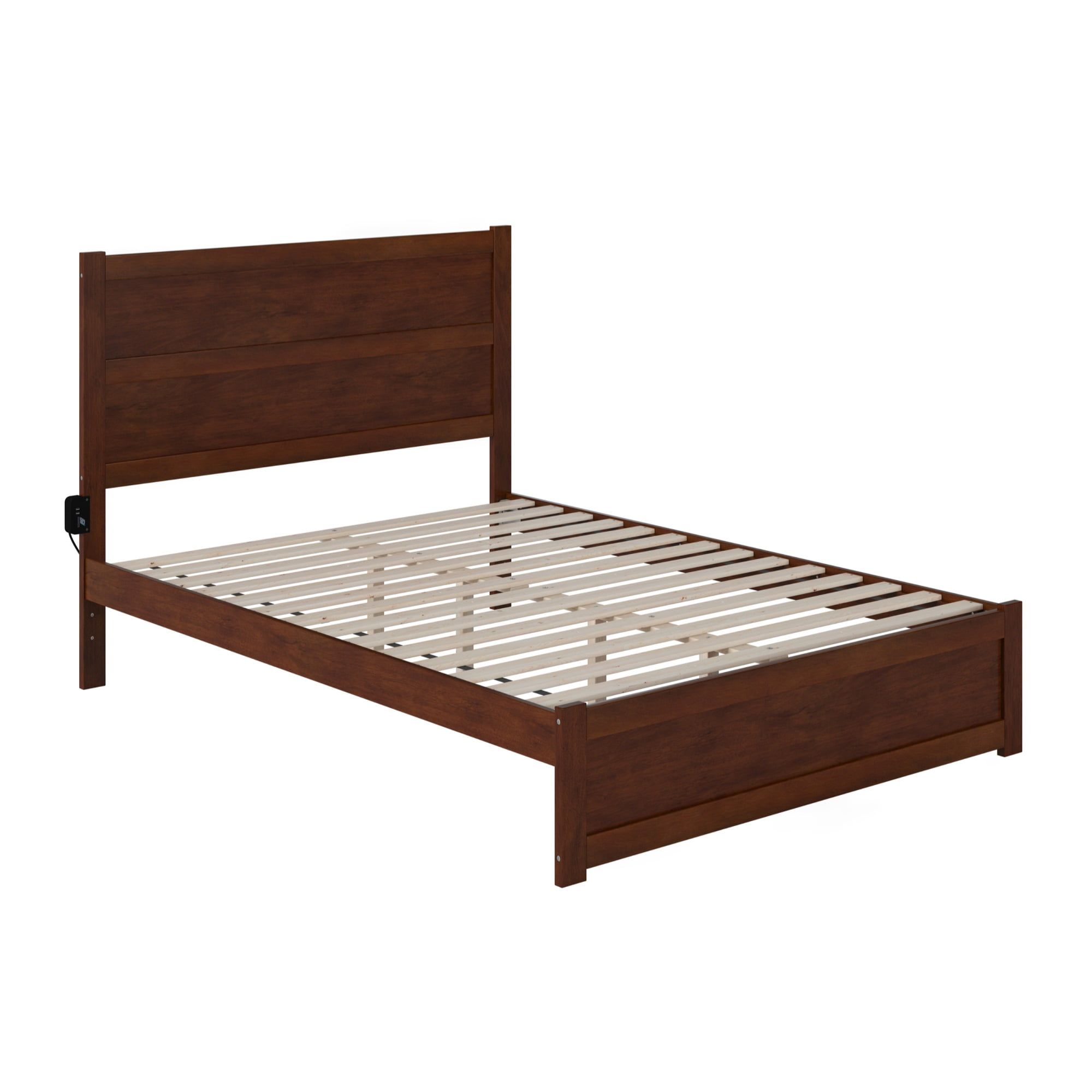 Walnut Queen Wood Platform Bed with USB Charger