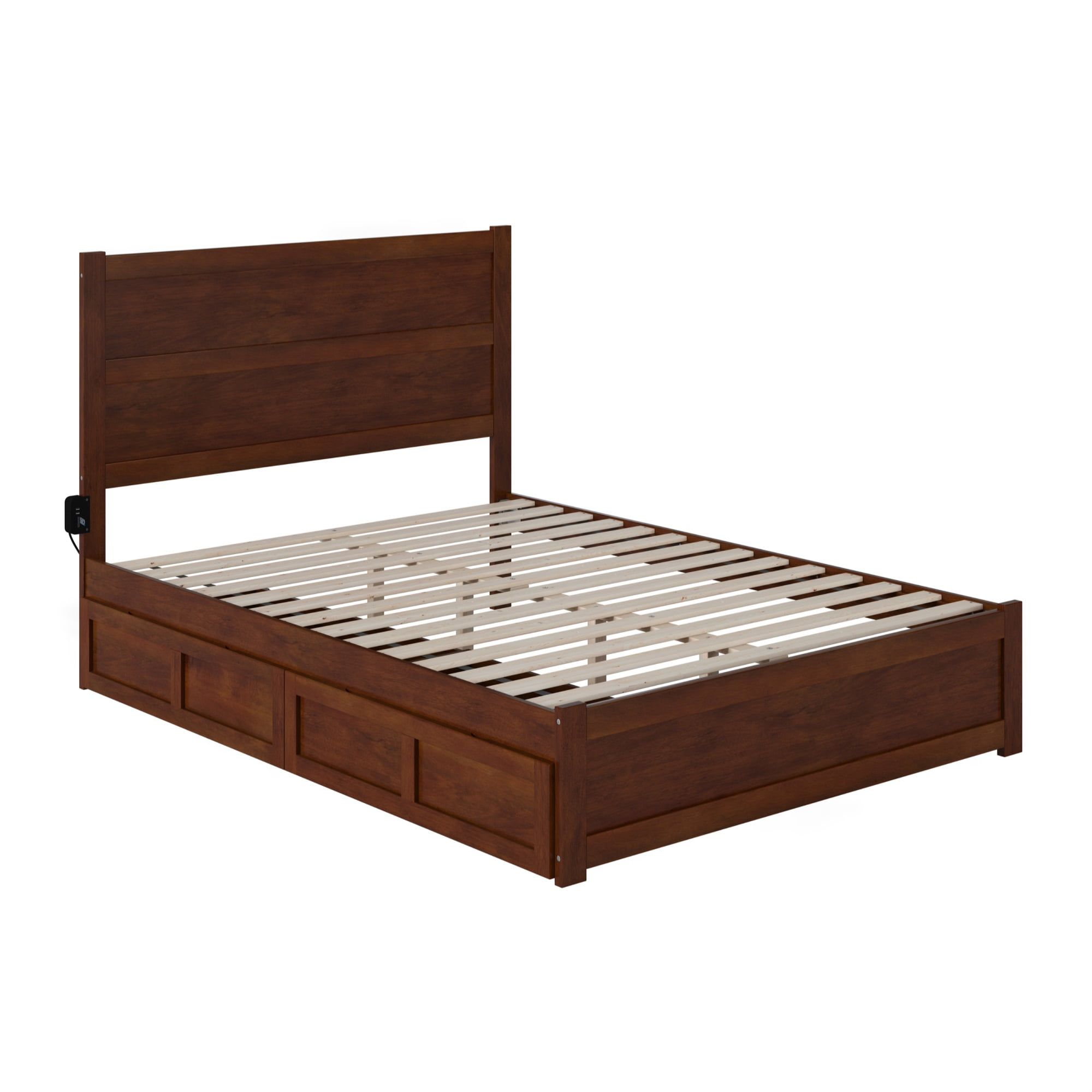 Walnut Wood Queen Platform Bed with Storage Drawers