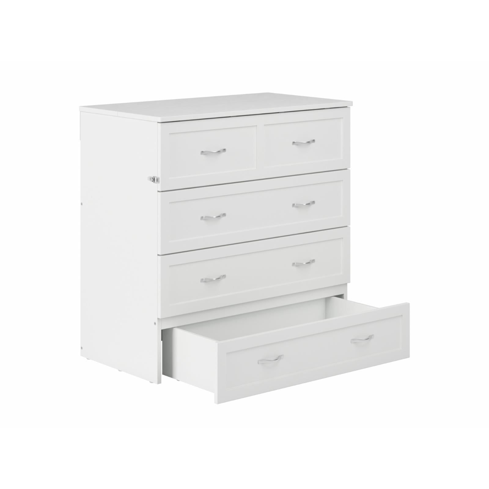 White Twin Murphy Bed Chest with Storage Drawer