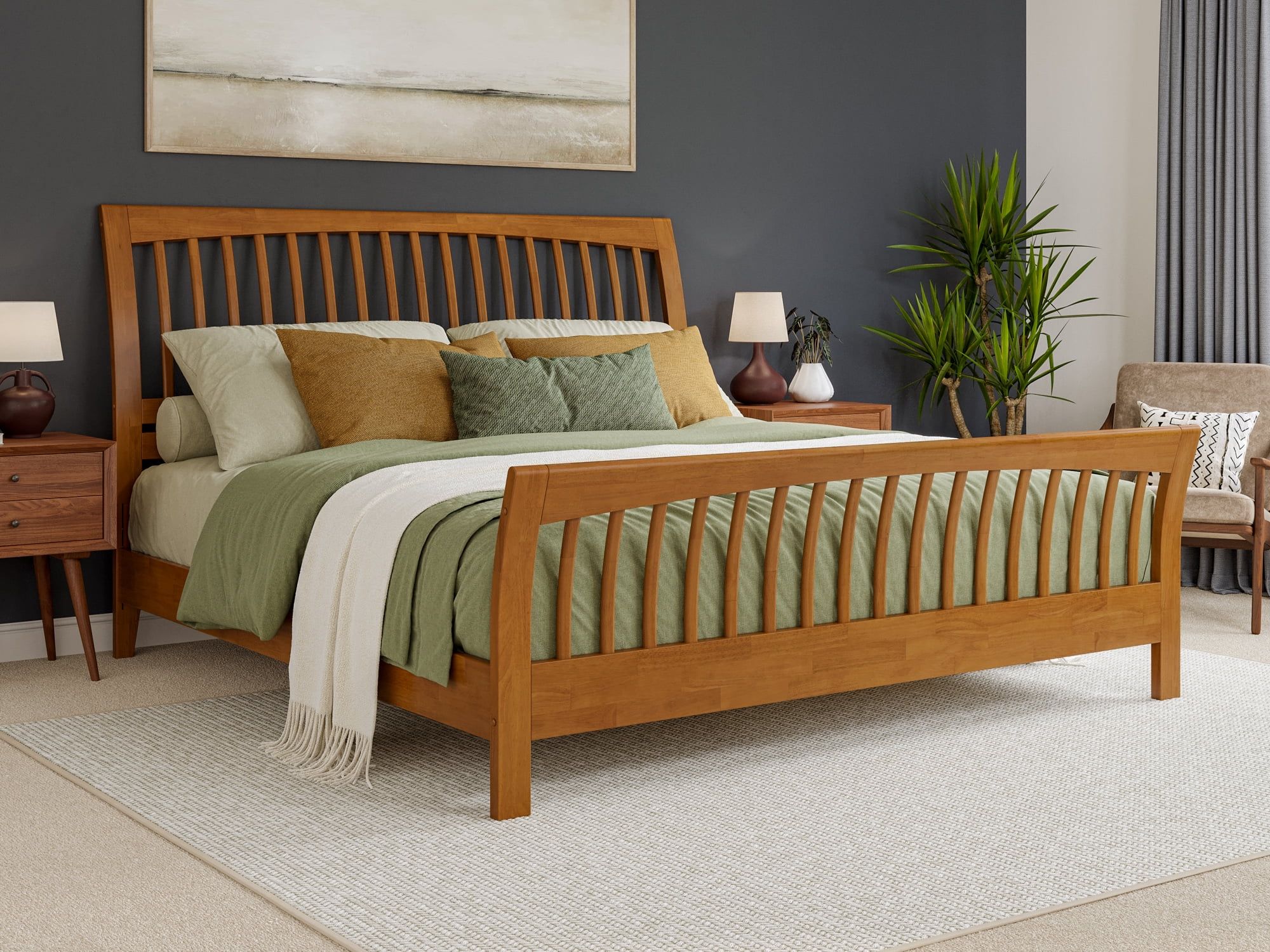 Orleans King Light Toffee Wood Platform Bed with Slatted Headboard