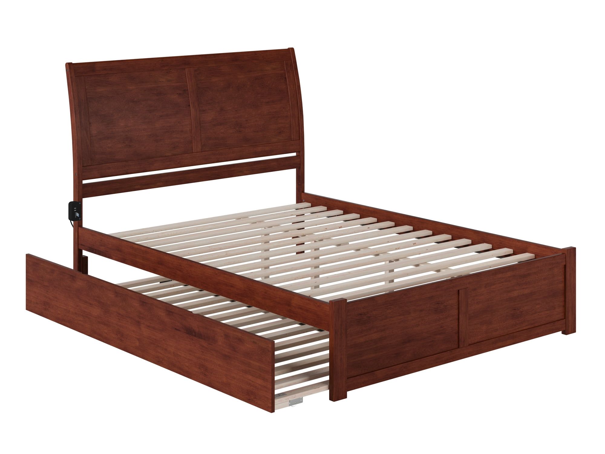 Portland King Walnut Wood Sleigh Bed with Trundle