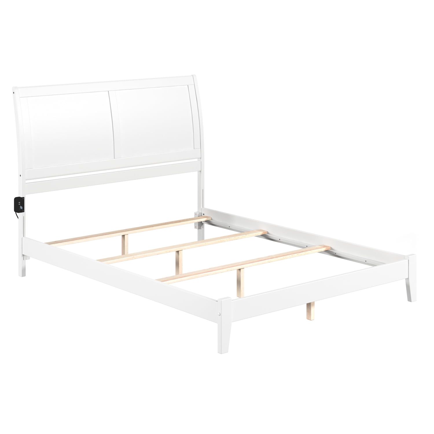 Portland White Wood Queen Sleigh Bed Frame with USB Charger