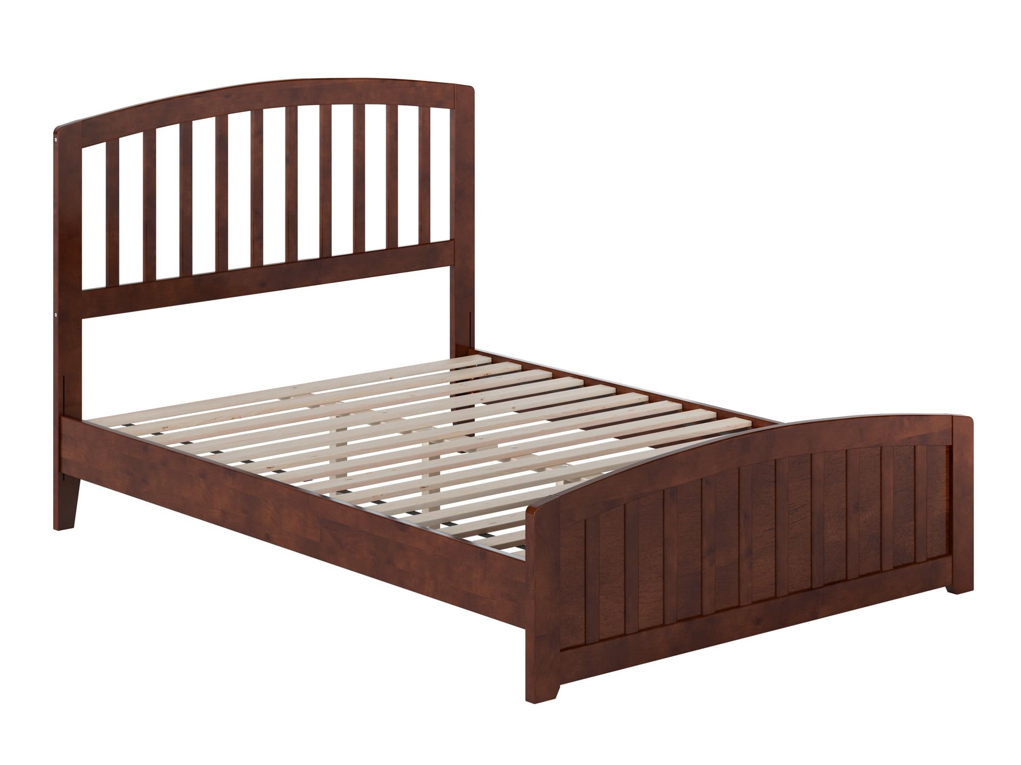 Quincy Walnut Full Solid Wood Low Profile Platform Bed with Slatted Headboard