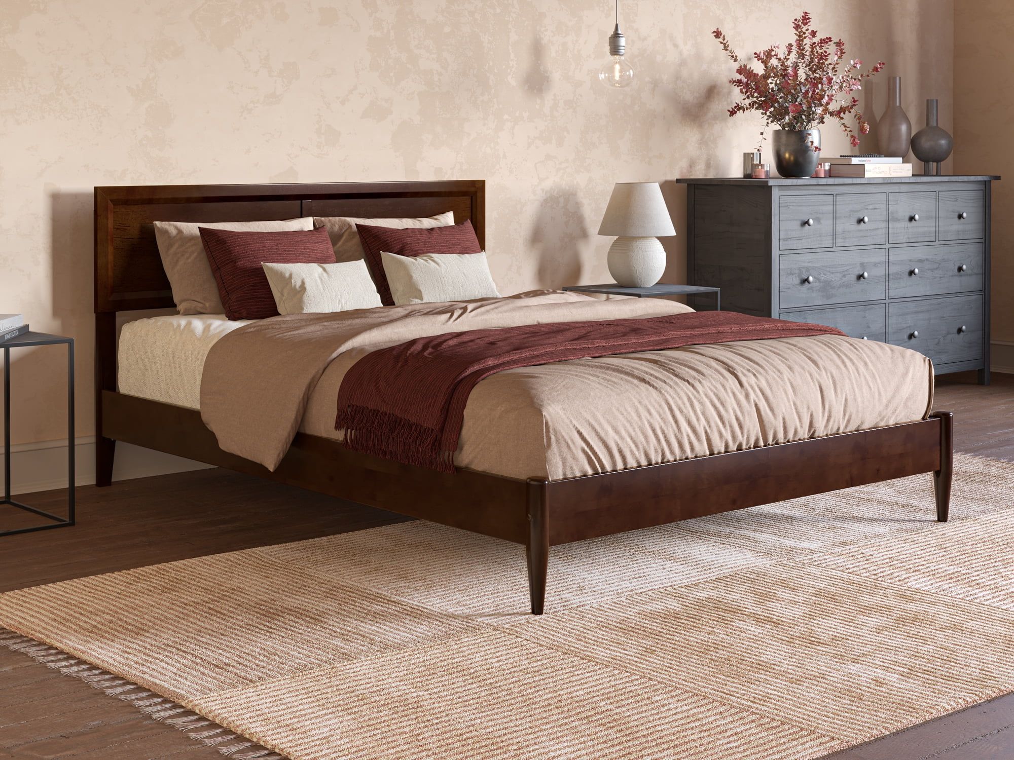 Sophia Queen Walnut Solid Wood Low Profile Platform Bed