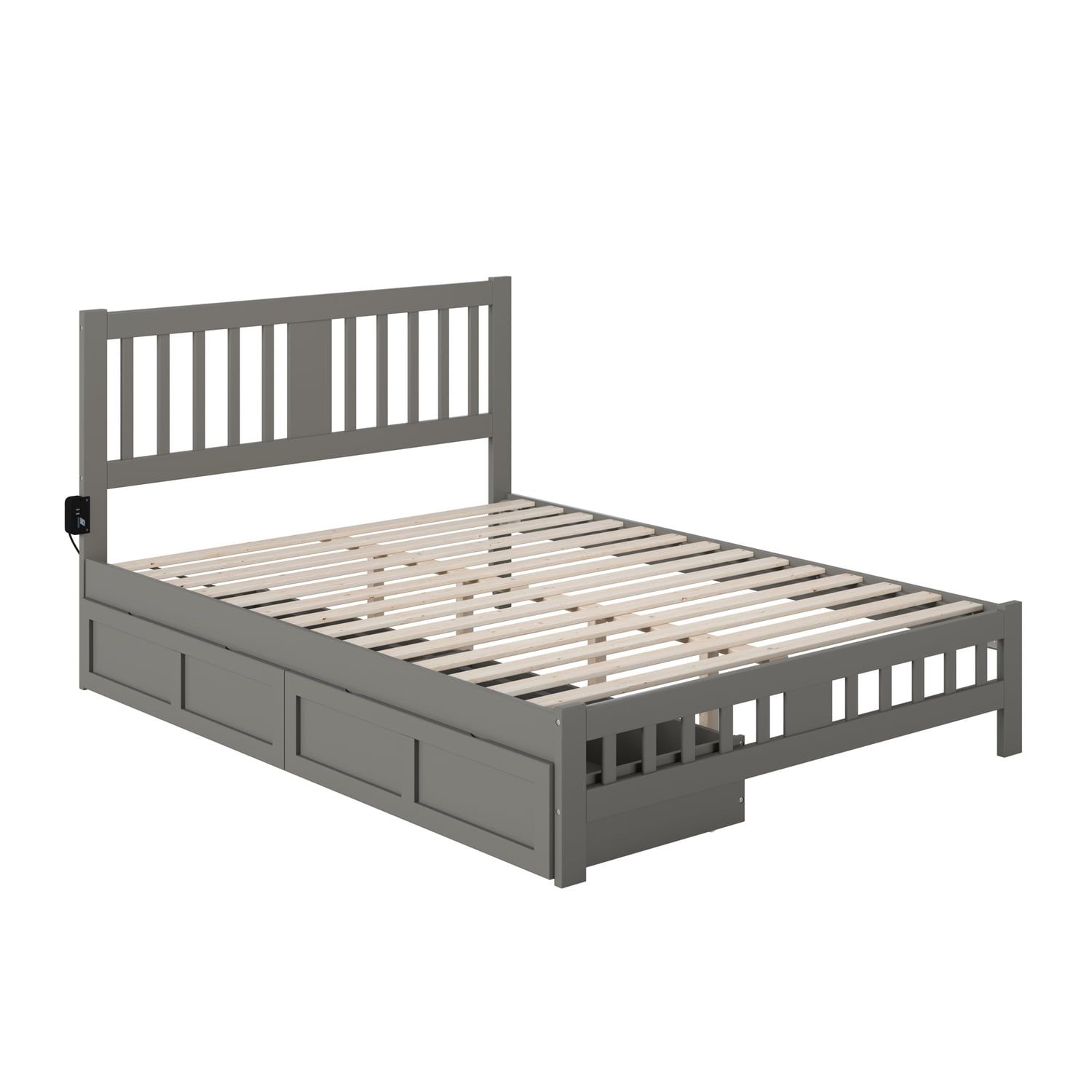 Gray Wood Queen Bed with Storage Drawers and Slats