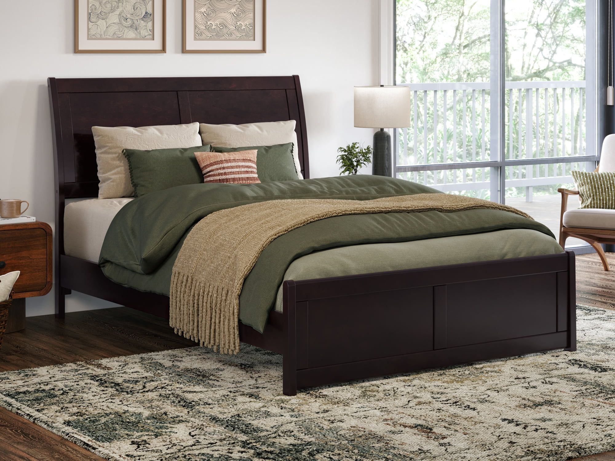 Valencia Espresso Full Wood Sleigh Platform Bed with Slats