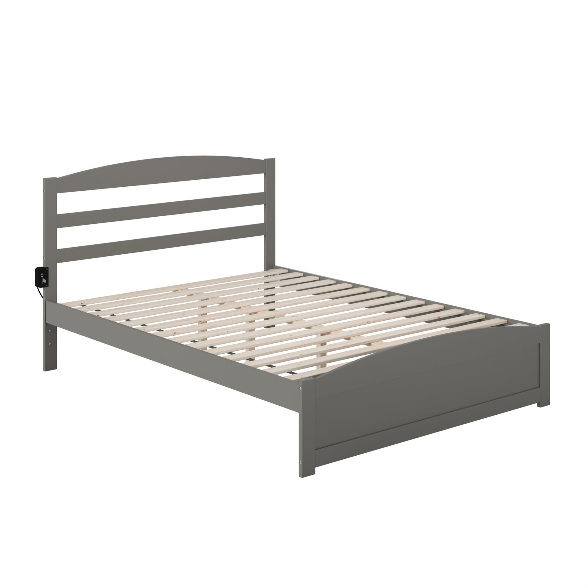 Gray Solid Wood Queen Platform Bed with Slatted Headboard