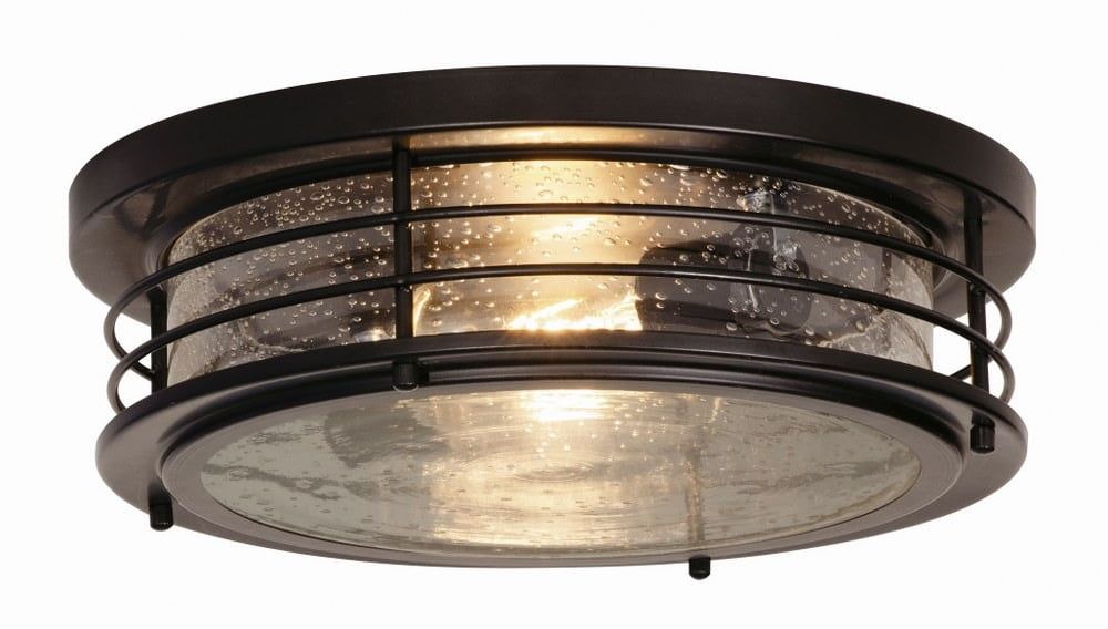 Black Glass 13-Inch Indoor/Outdoor Drum Flush Mount