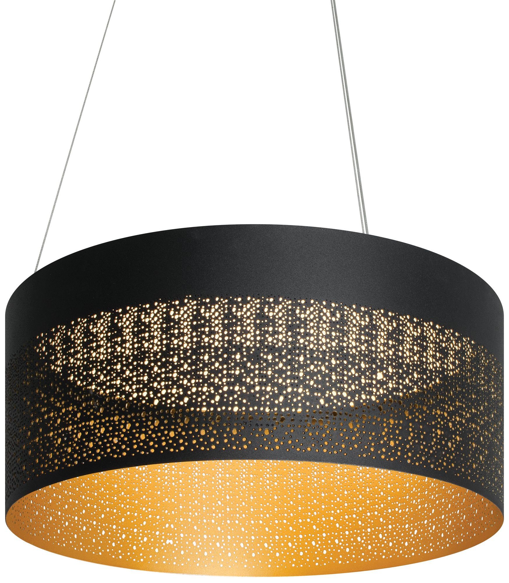 Modern Moroccan Gold and Black 20" LED Drum Pendant Light