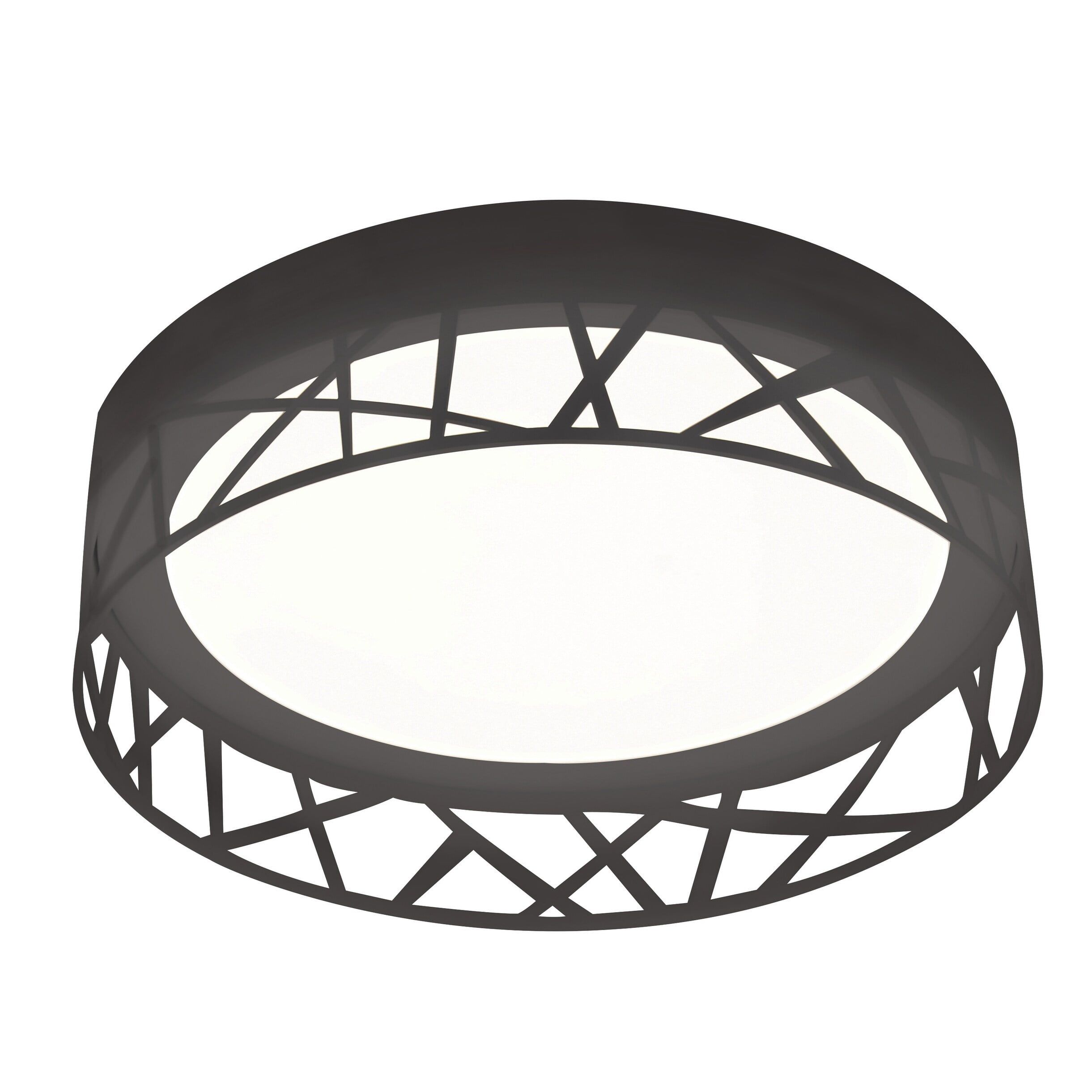 Modern Edge-Lit Black Steel LED Flush Mount Drum, 12"