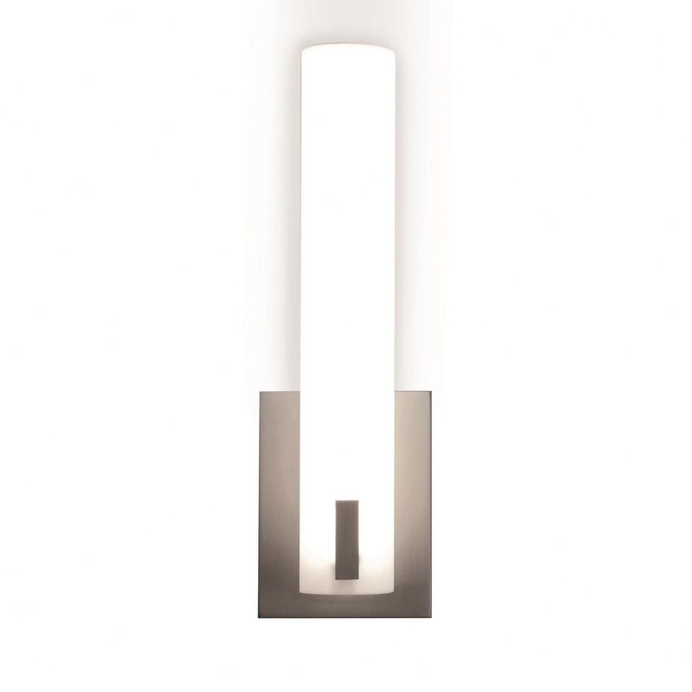 Bowen Satin Nickel LED Wall Sconce with Cylindrical White Acrylic Shade