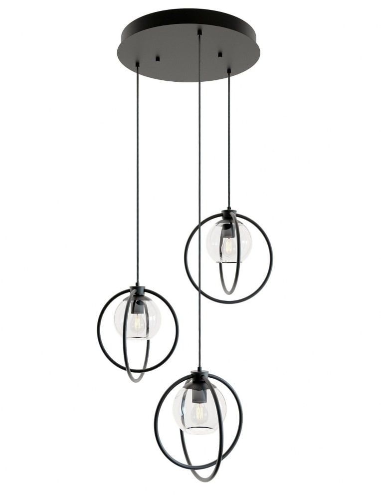 Jamie Modern Globe 3-Light Pendant in Satin Nickel and Black