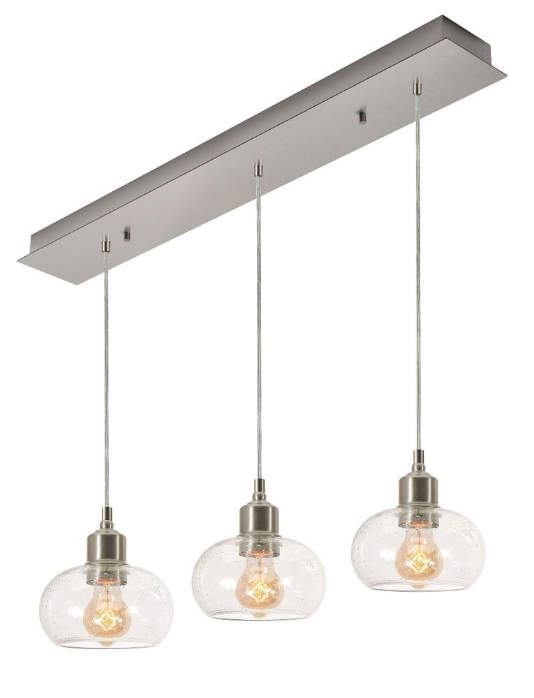 Laney 36" Modern Globe Linear Pendant in Satin Nickel with Seeded Glass