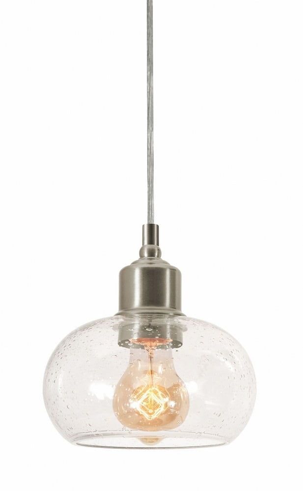 Satin Nickel Mini Globe Pendant Light with Clear Seeded Glass