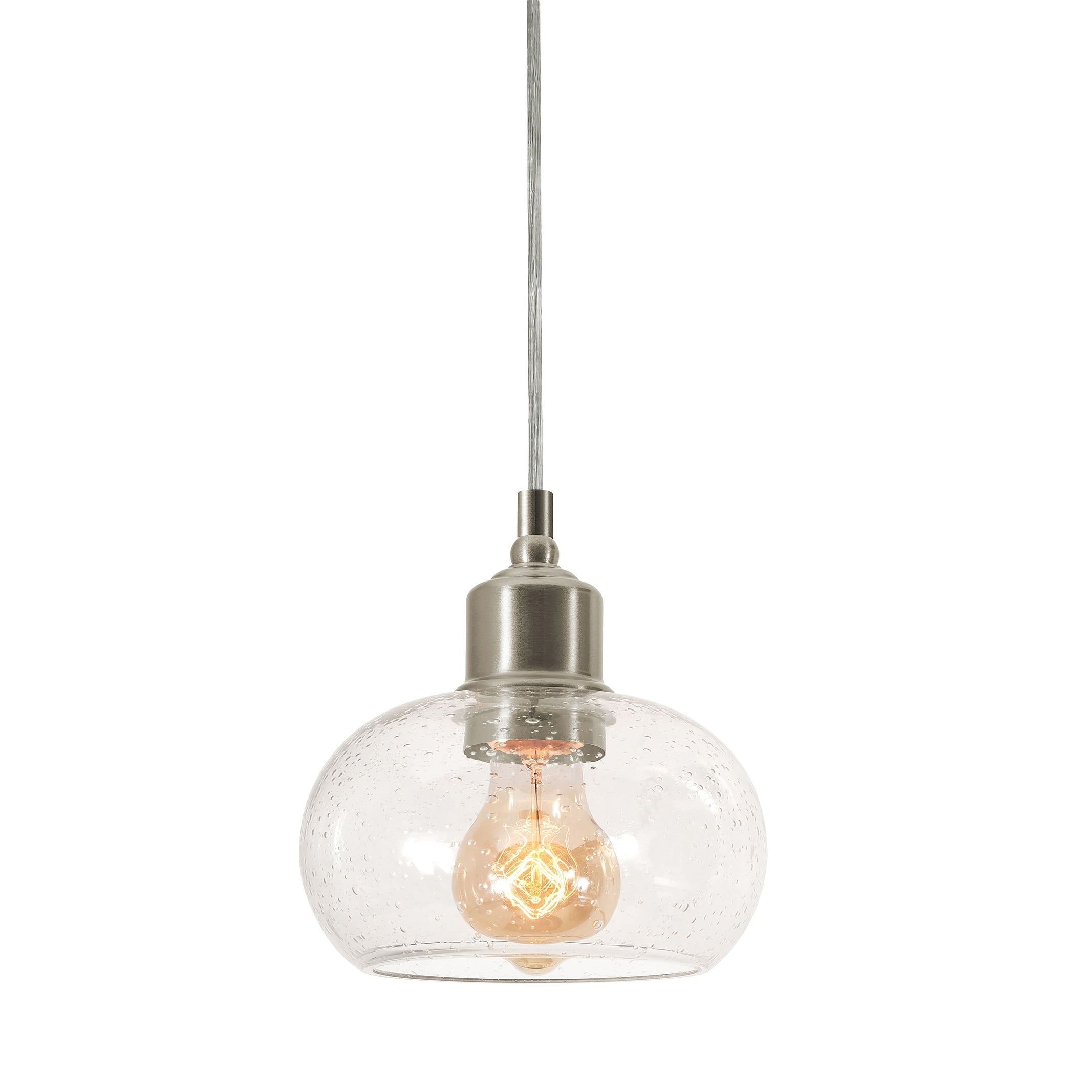 Satin Nickel Mini Globe Pendant Light with Clear Seeded Glass