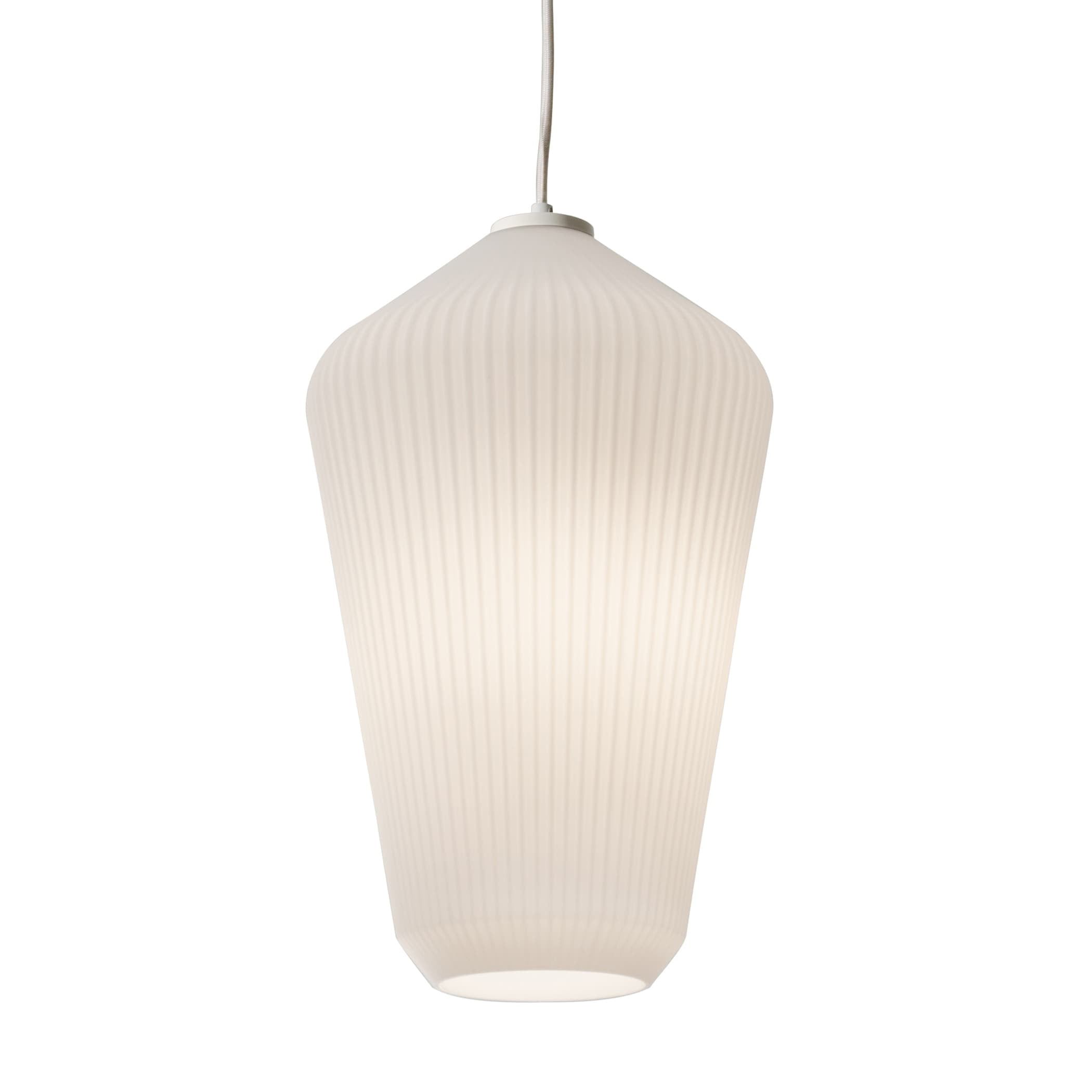 Lola 18.25" White Ribbed Glass Pendant Light