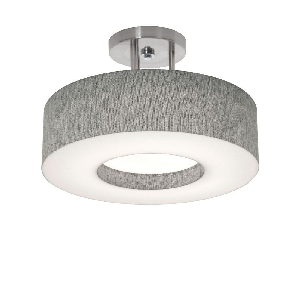 Modern Nickel & Glass Drum Semi-Flush Mount Ceiling Light - Grey Shade