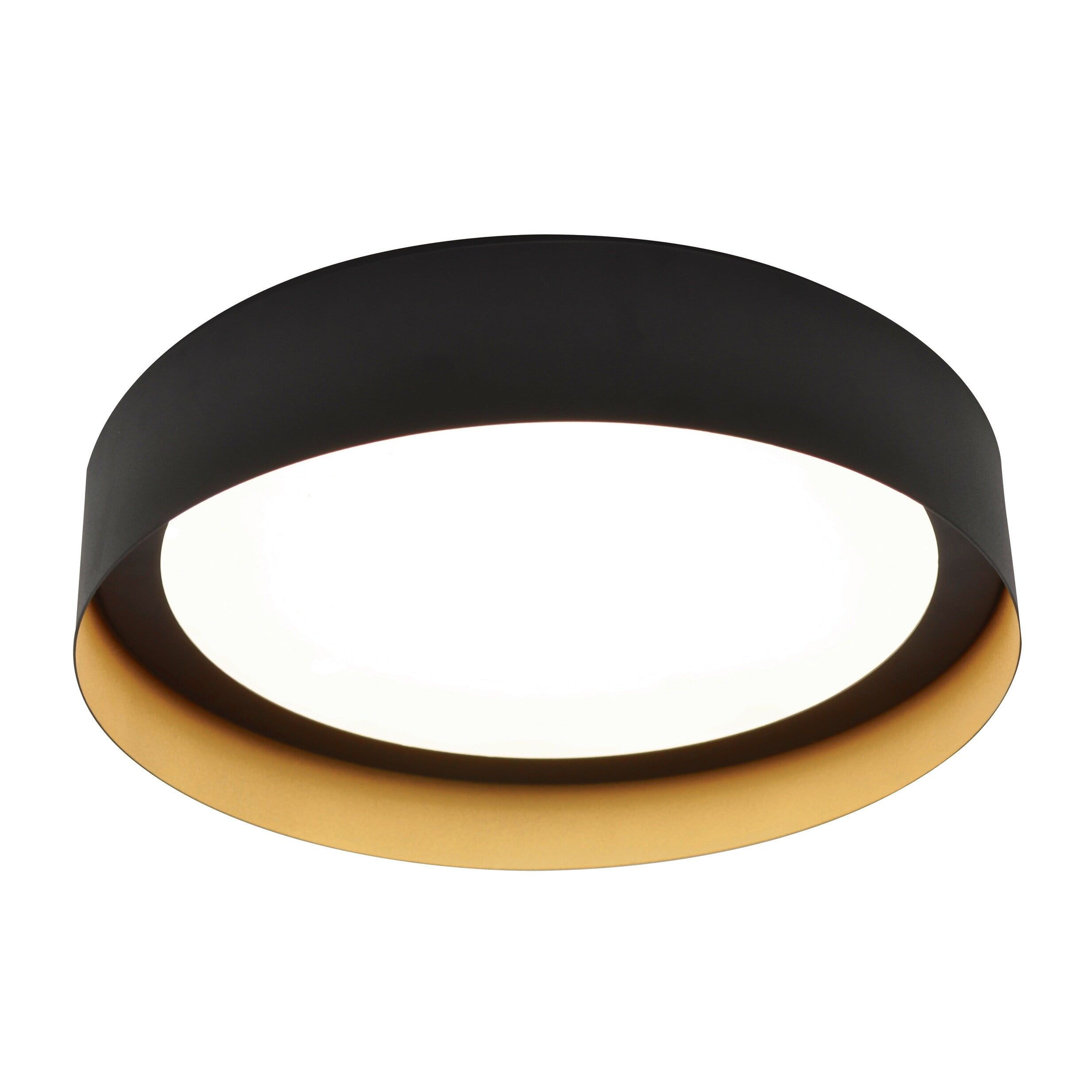 Modern Edge-Lit Black and Gold 16" LED Flush Mount Light