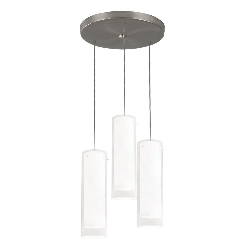 Satin Nickel 3-Light Round Pendant with Hand Blown Glass Shades