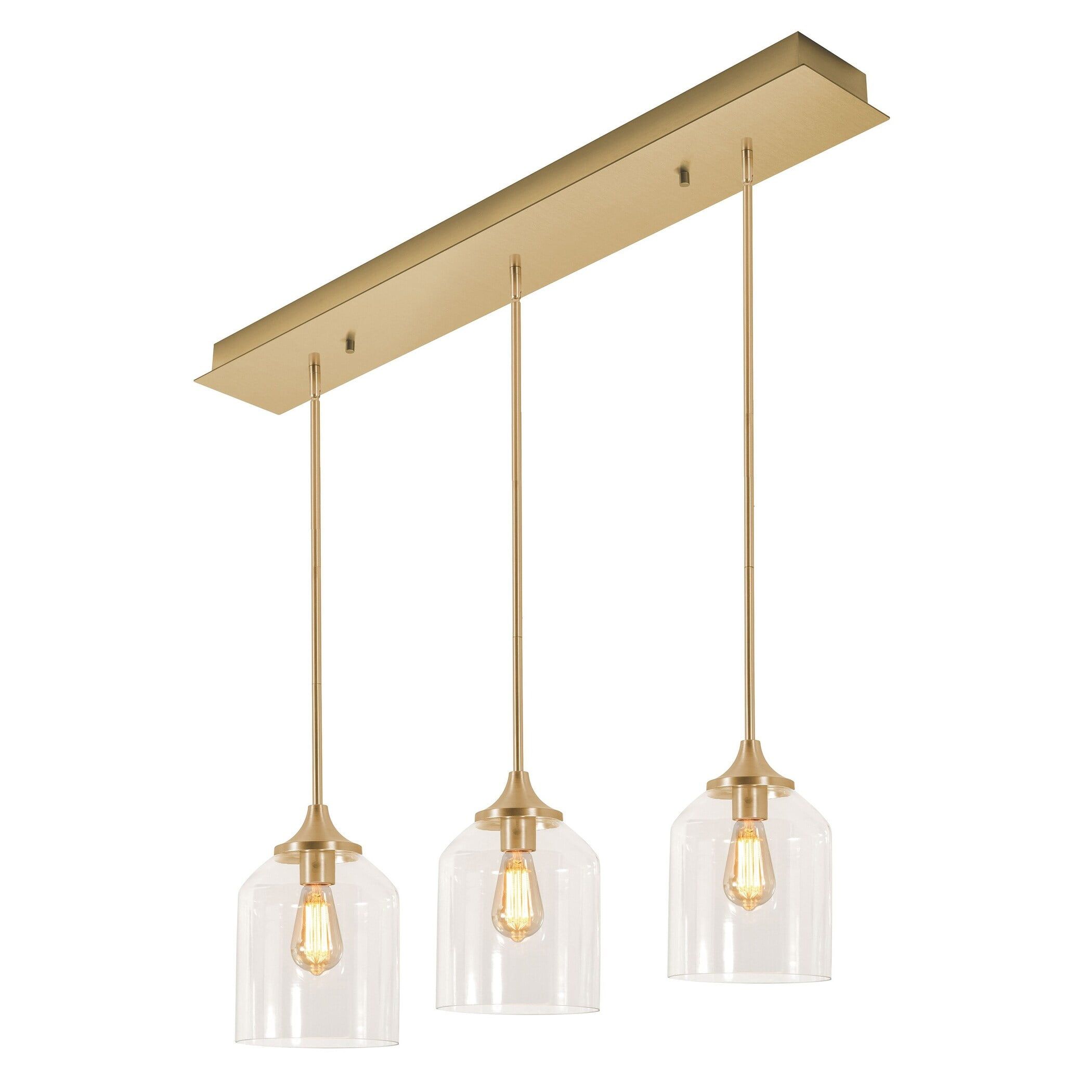 William Satin Brass 3-Light Linear Pendant with Clear Glass Shades