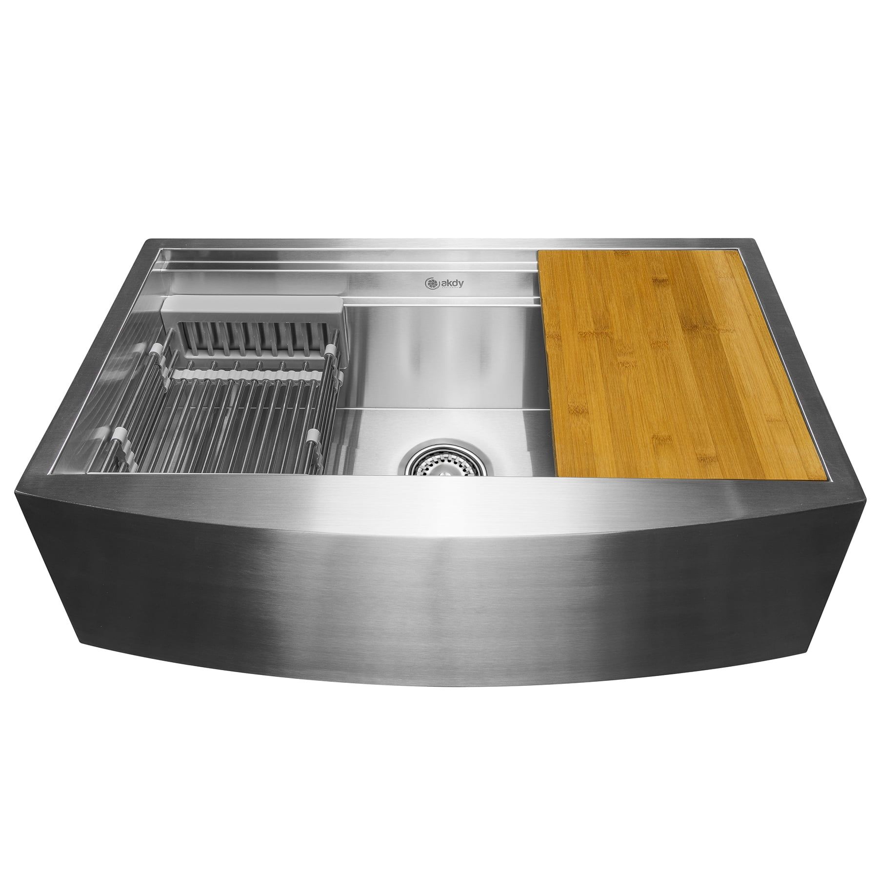 33-Inch Brushed Stainless Steel Farmhouse Sink with Bamboo Cutting Board