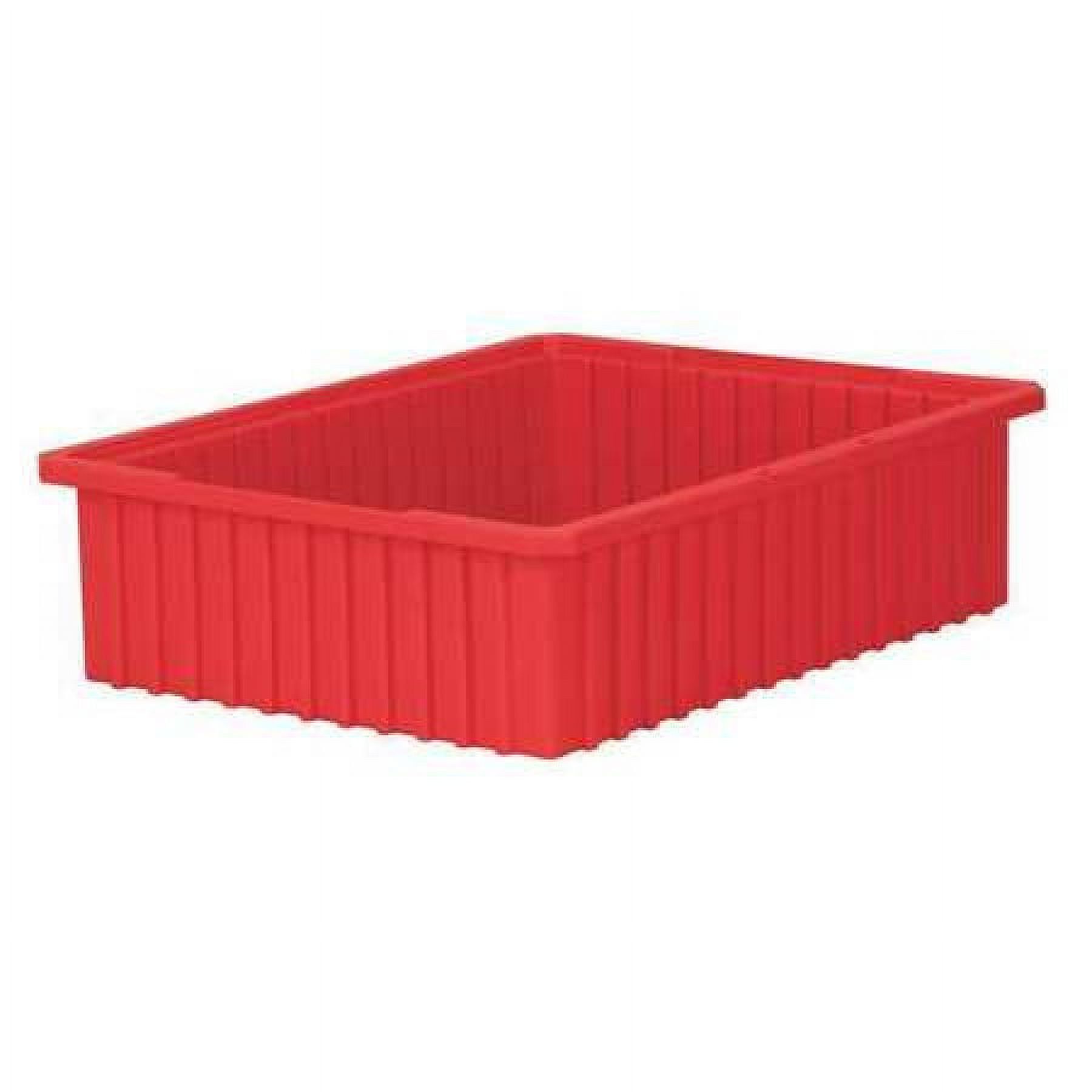 Red Plastic Stackable Grid Storage Container, 22.38 x 17.38 x 6 in