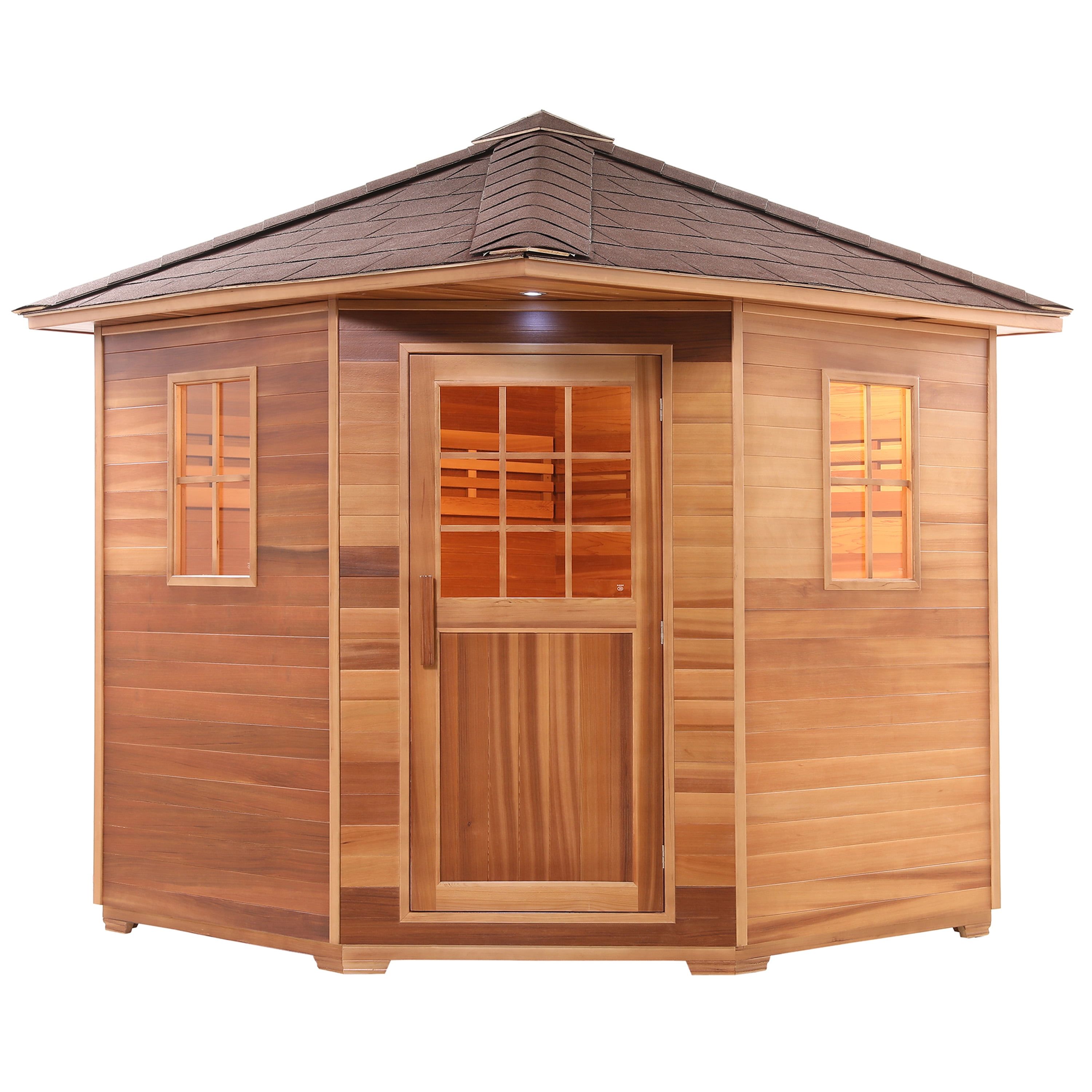 Canadian Red Cedar 8-Person Outdoor Sauna with Asphalt Roof