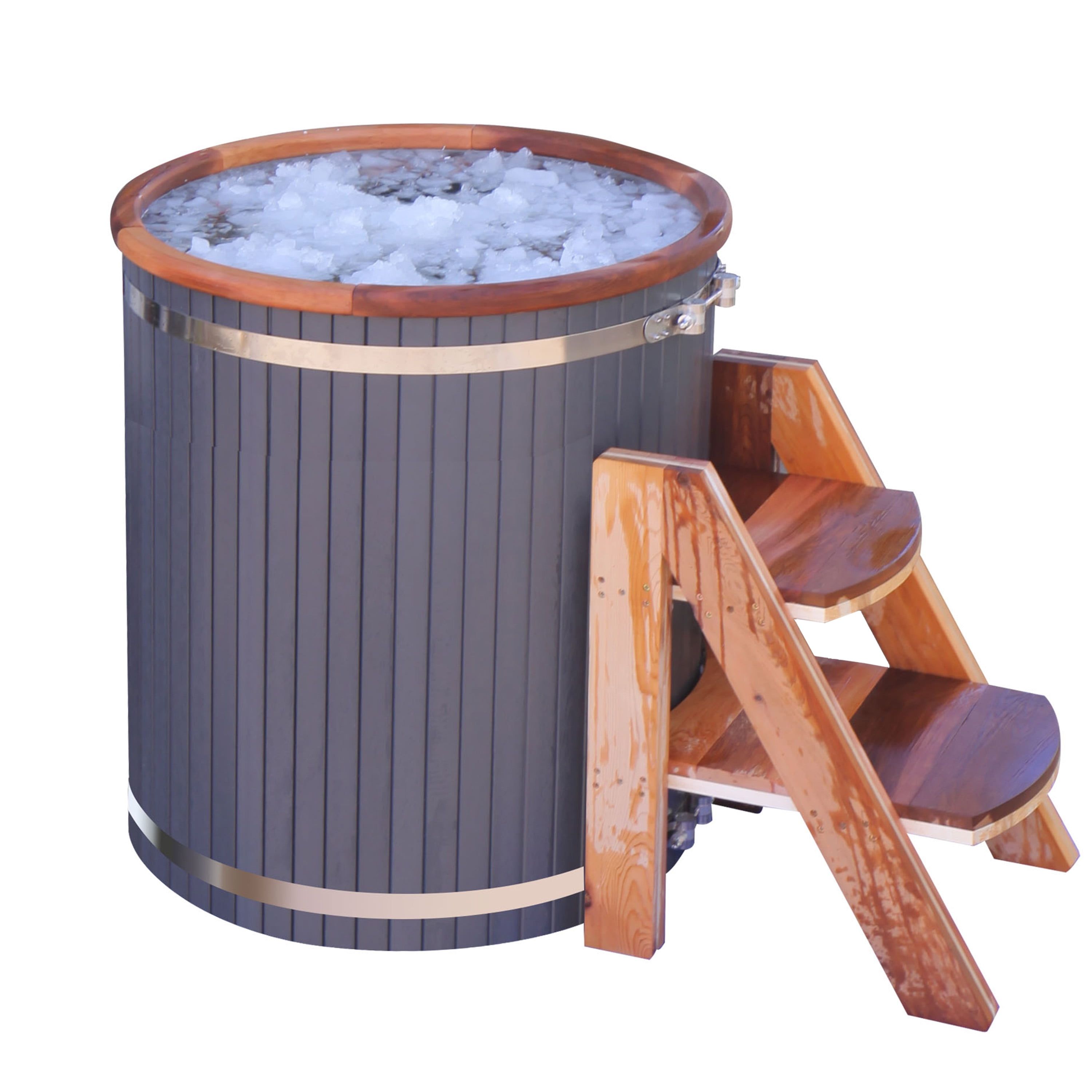 Charcoal and Cedar Oval Ice Bath Tub with Steps