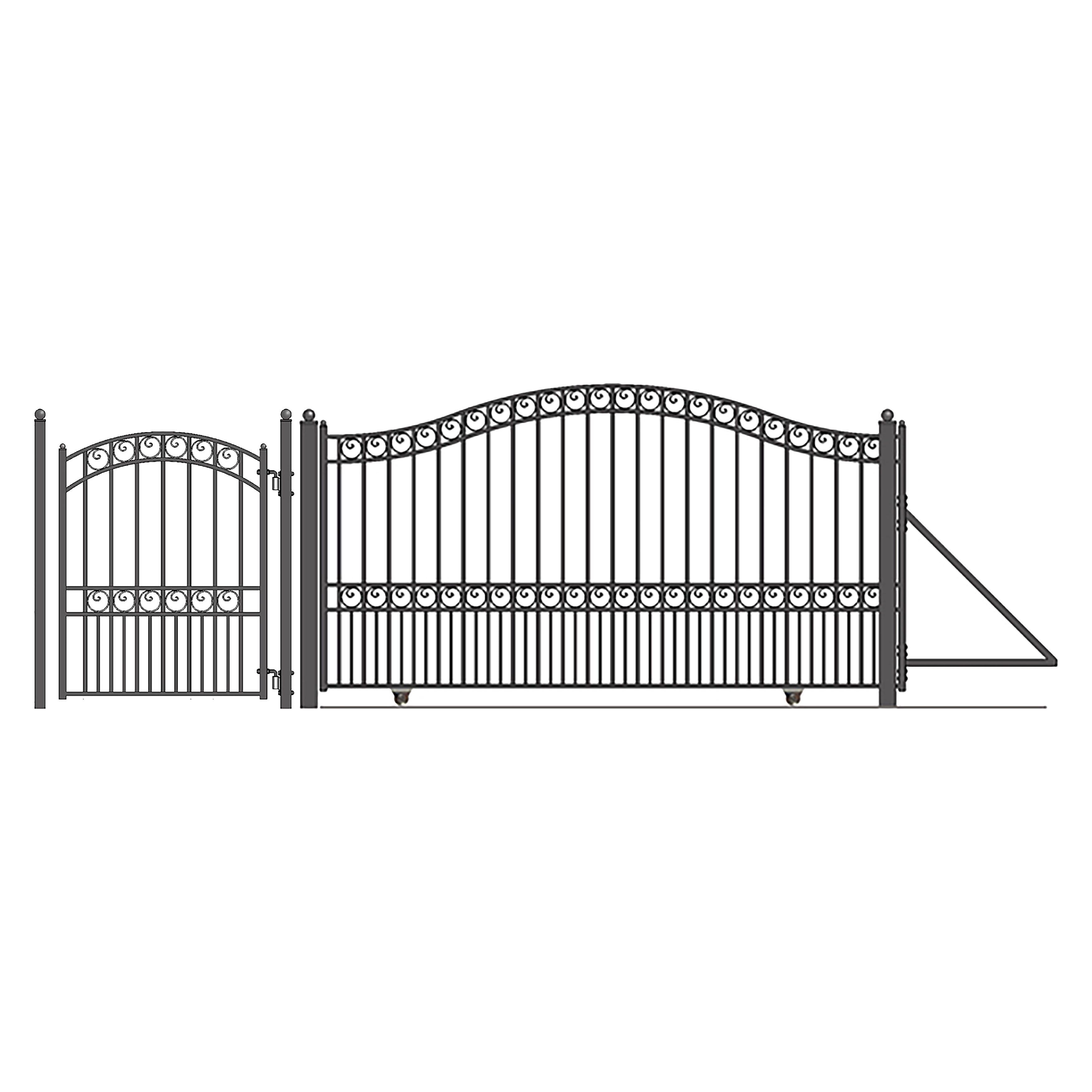 Paris Style Black Steel Sliding Driveway Gate with Pedestrian Gate