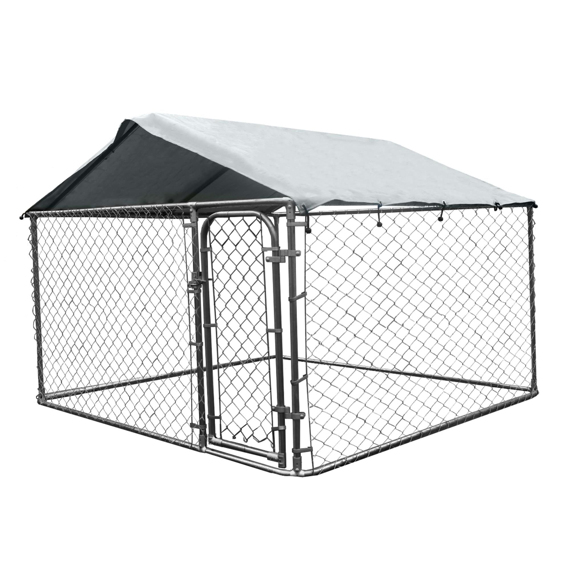 Gray 7.5 x 7.5 x 4 Feet Chain Link Dog Kennel with Roof