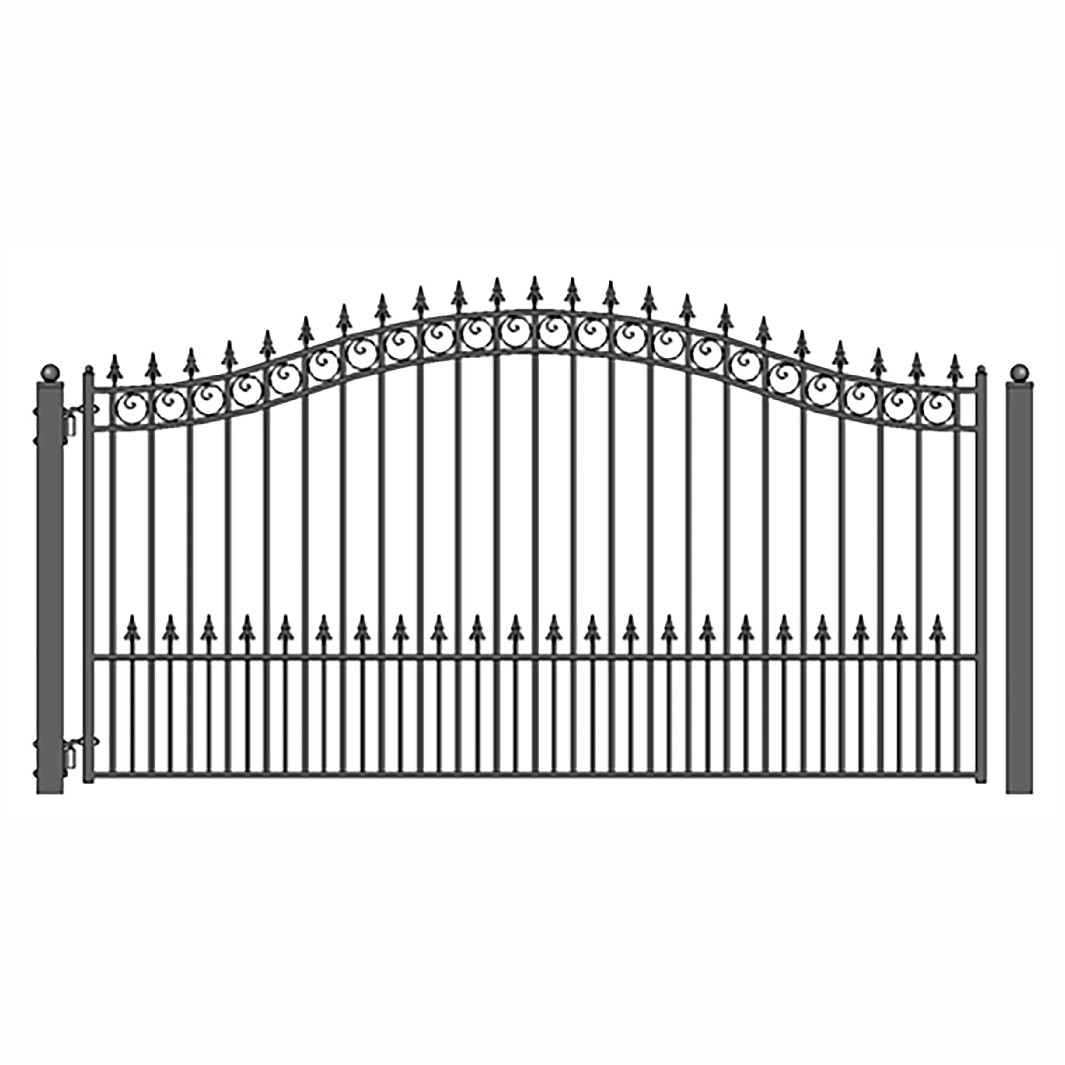 Prague Style Black Galvanized Steel Arched Driveway Gate