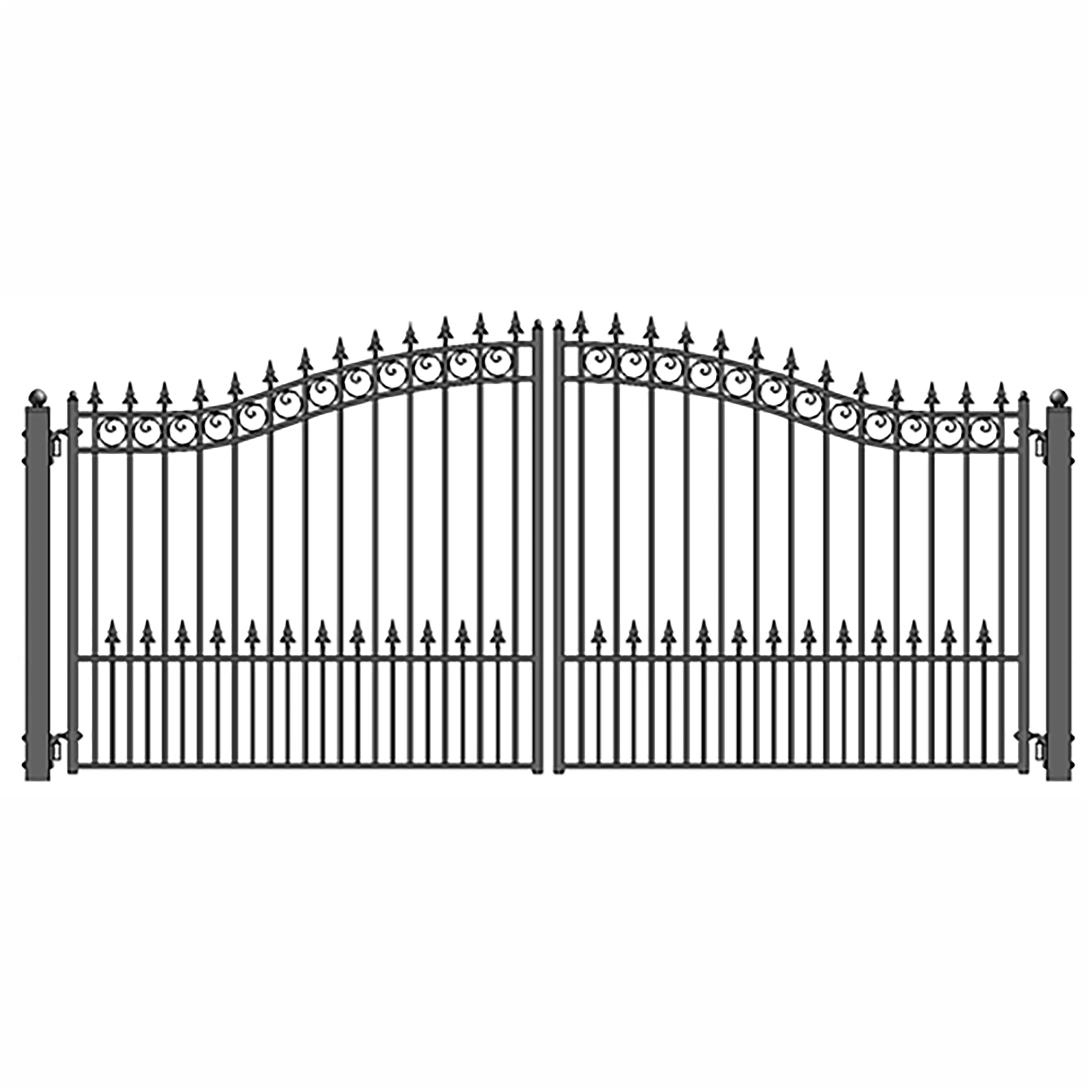 Prague Style Black Steel Dual Swing Driveway Gate 18 x 6 ft