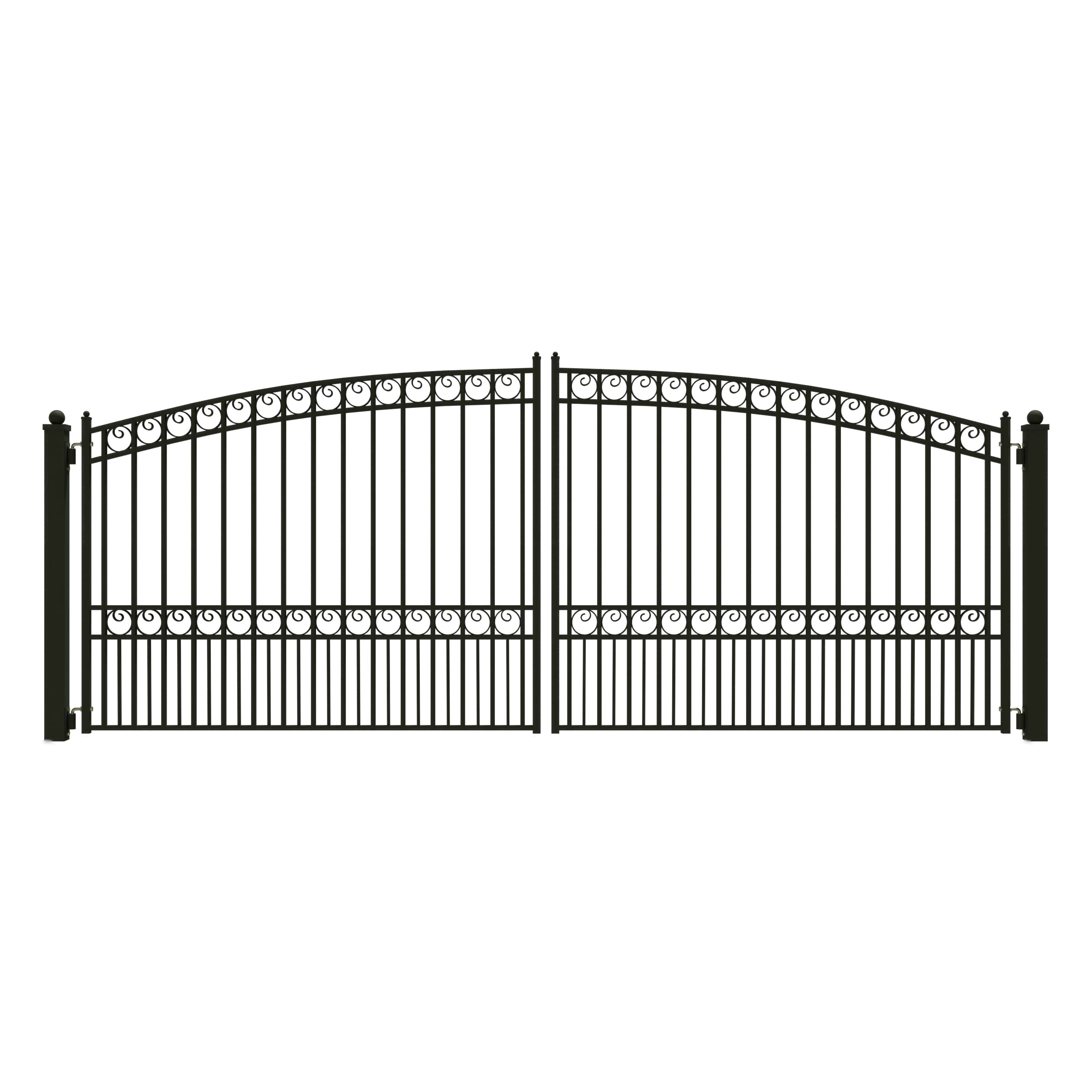 Black Steel Dual Driveway Gate with Arched Top