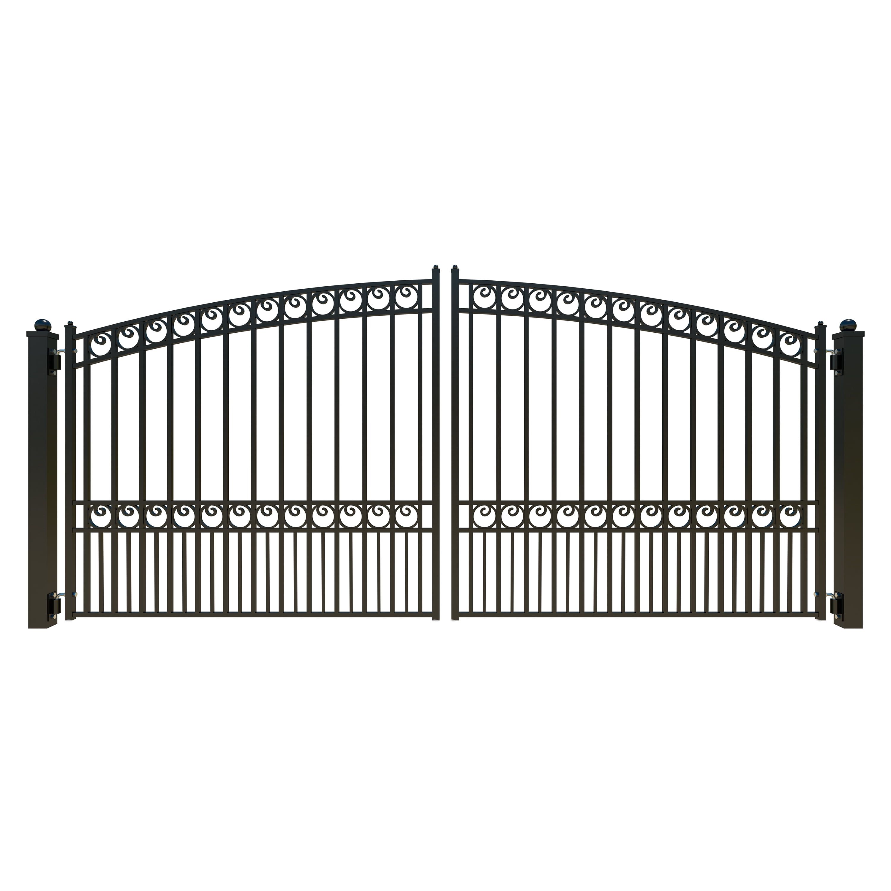 Black Steel Dual Swing Arched Driveway Gate with Posts