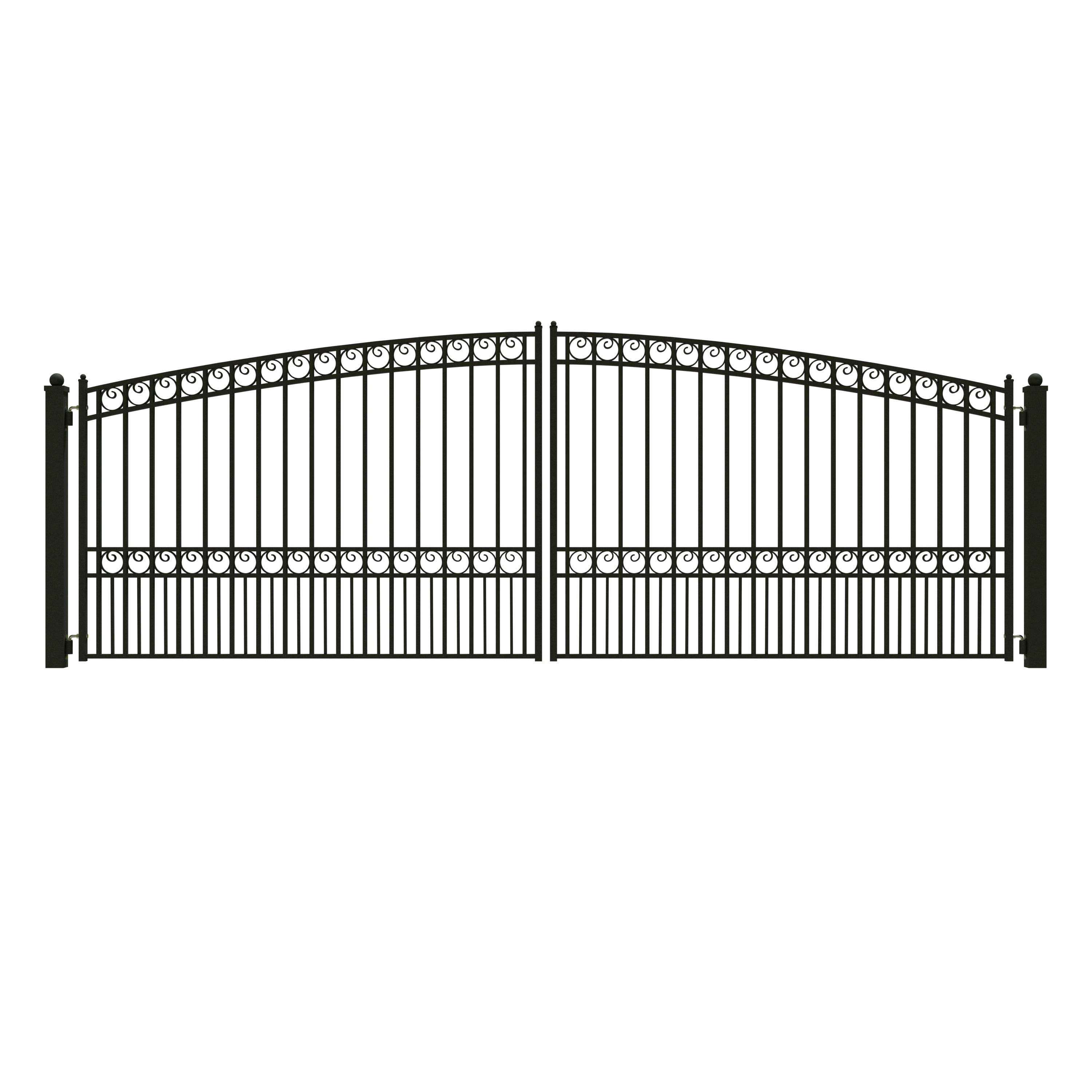 Classic Black Wrought Iron Style Dual Swing Driveway Gate