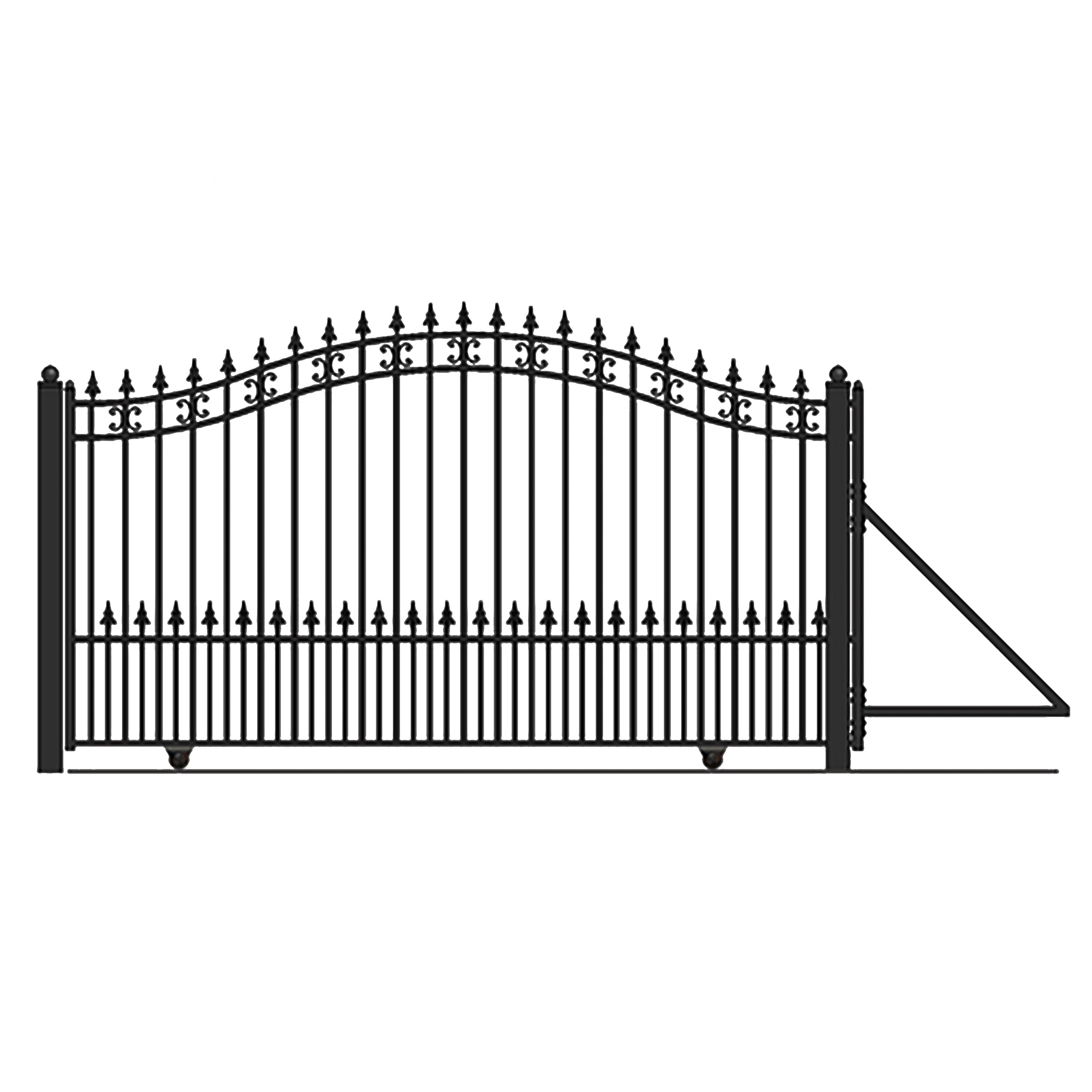 Black Steel Arched Sliding Driveway Gate with Pointed Pickets