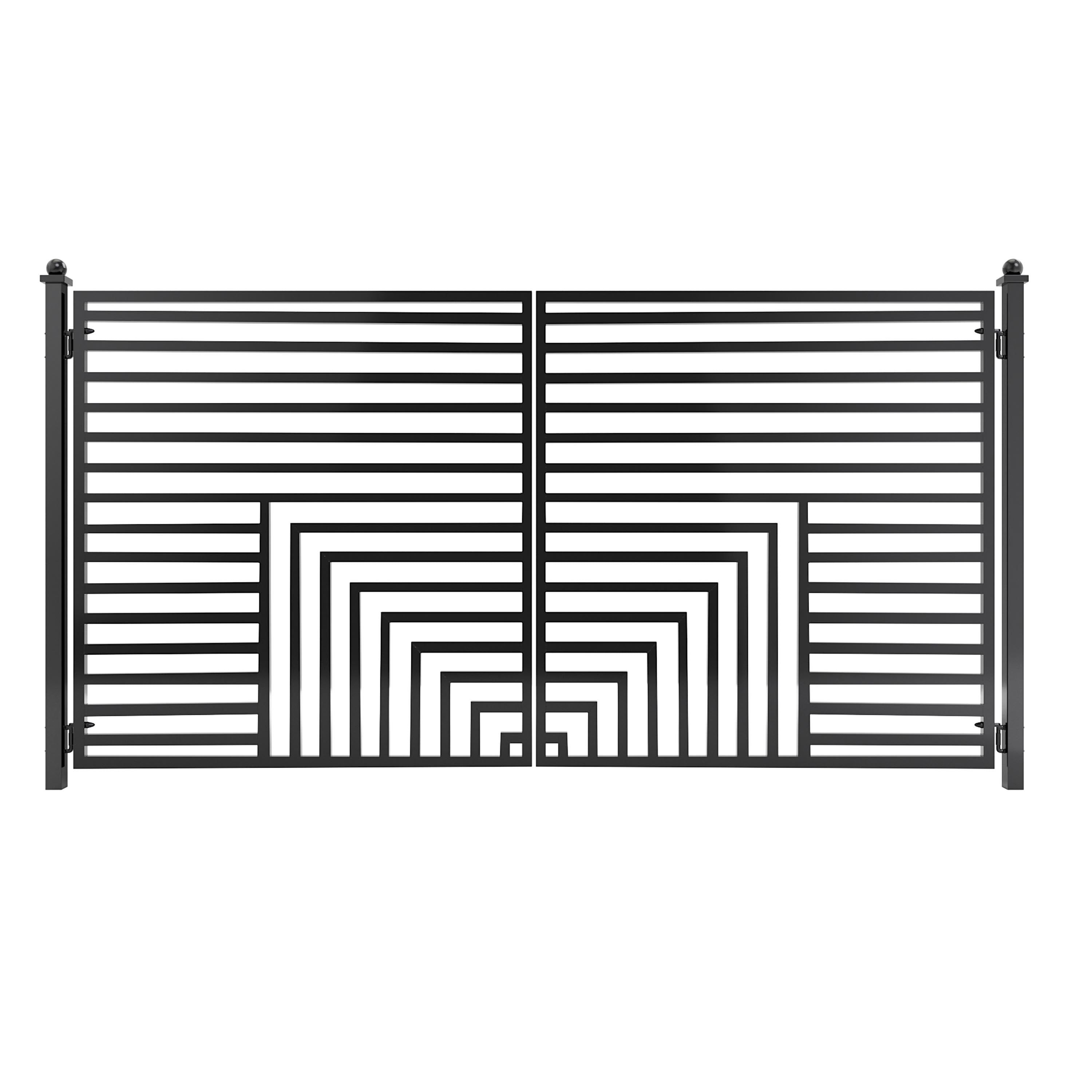 Florence Style Black Steel Dual Swing Driveway Gate 12 ft