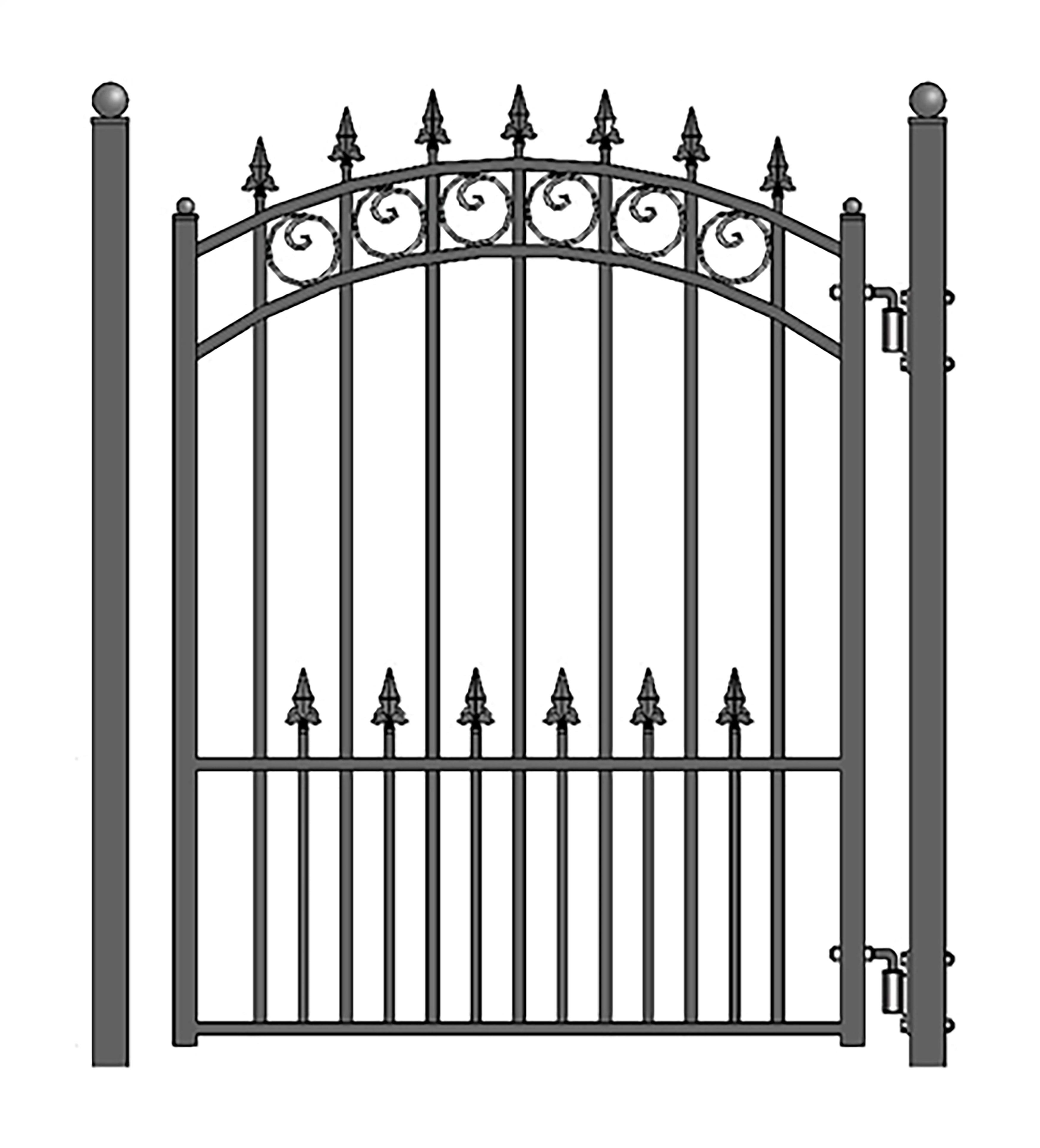 Black Steel 5 x 4 ft Arched Pedestrian Gate with Pointed Pickets