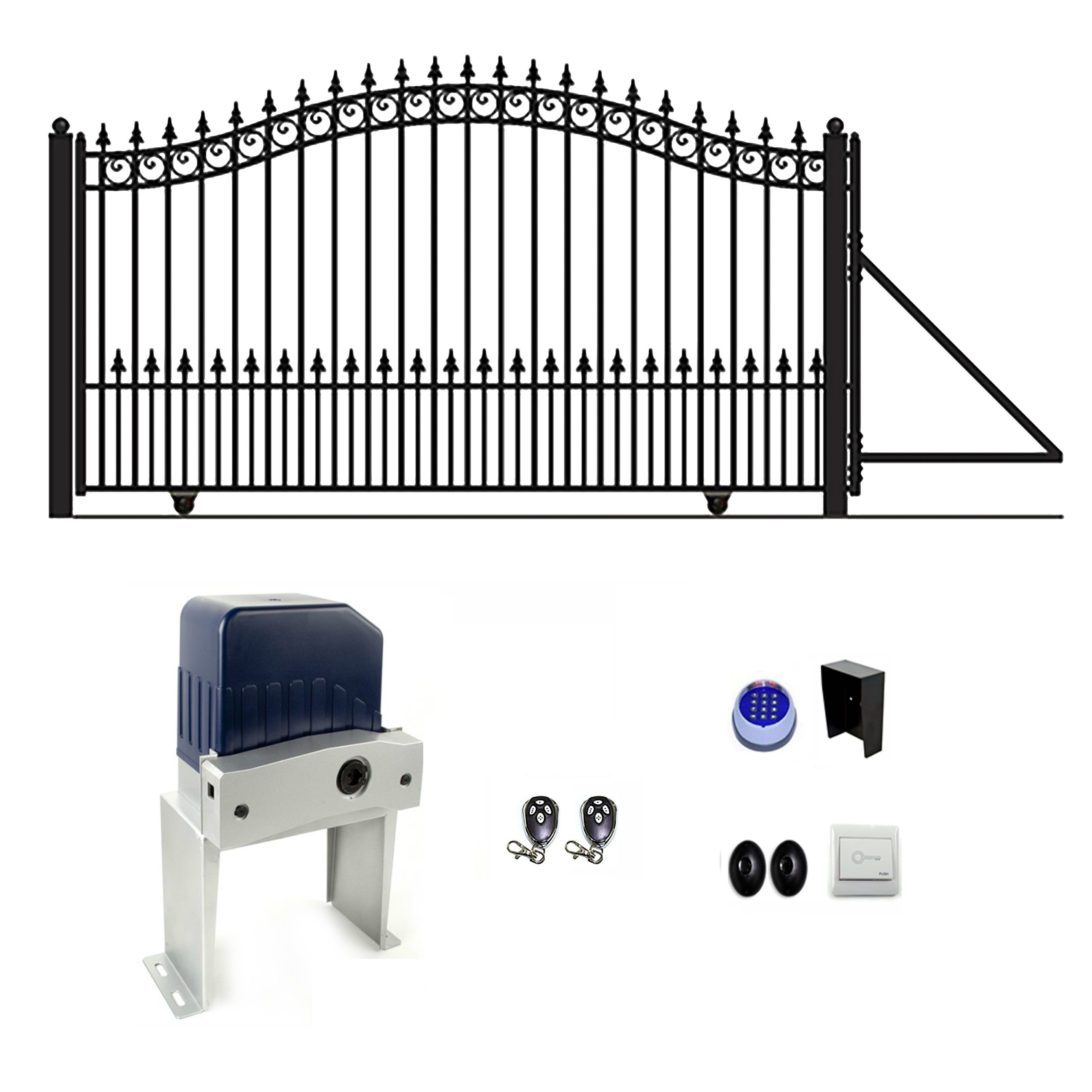 Prague Style Black Steel Arched Sliding Driveway Gate with Security Kit