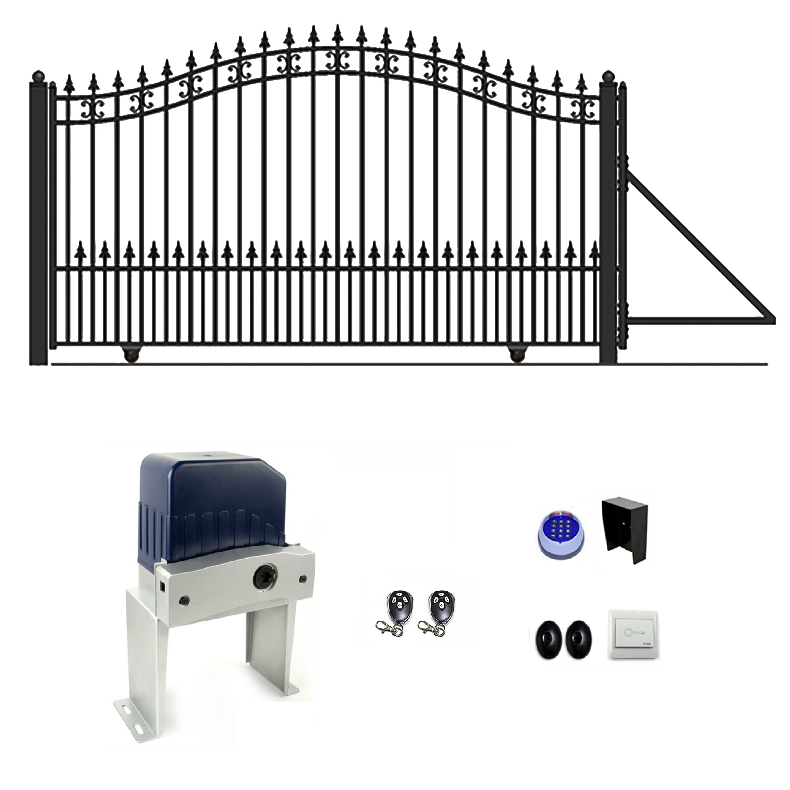 St. Louis Style Black Steel 14' Sliding Driveway Gate with Opener