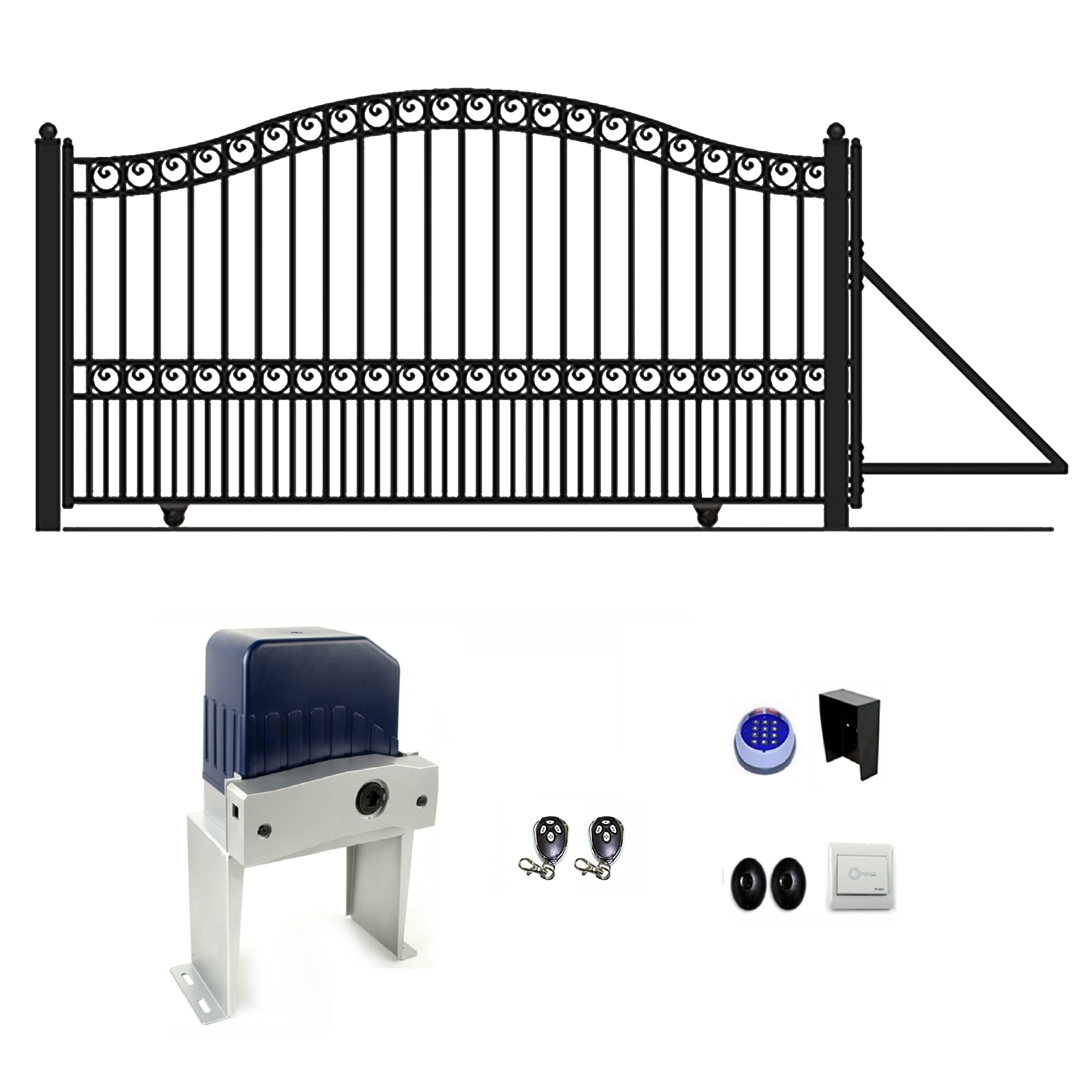 14 ft Black Iron Paris Style Single Swing Driveway Gate