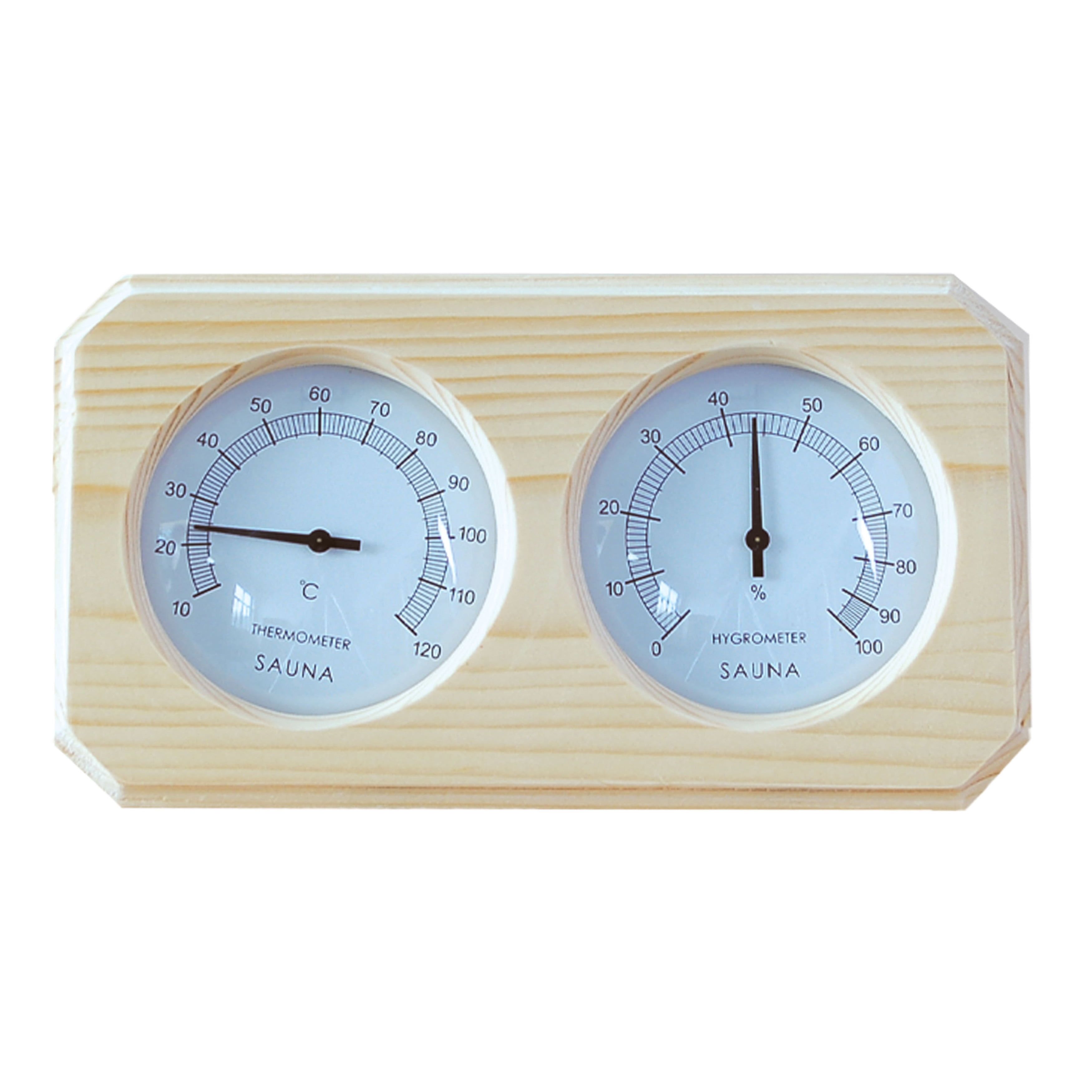 Wall-Mounted Pine Wood Sauna Thermometer and Hygrometer