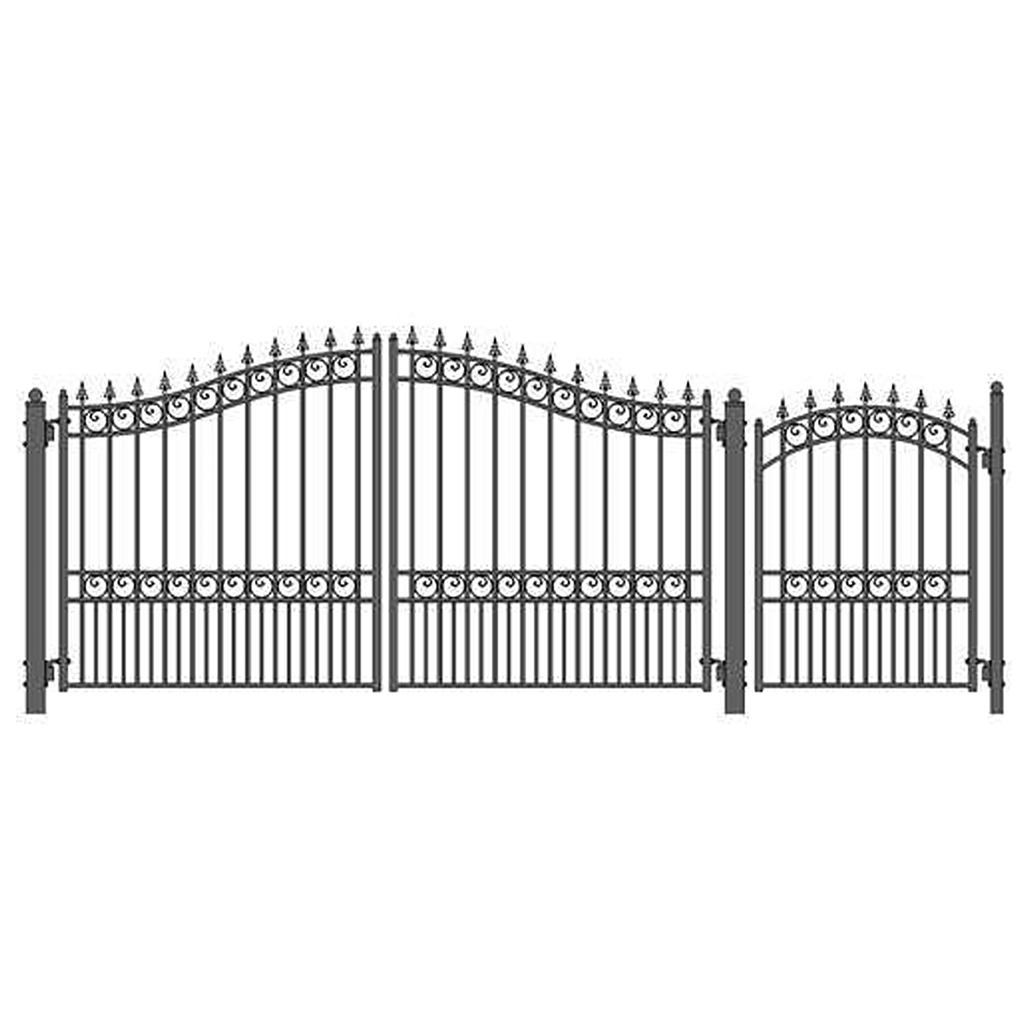 London Style Black Steel Dual Driveway Gate with Pedestrian Gate