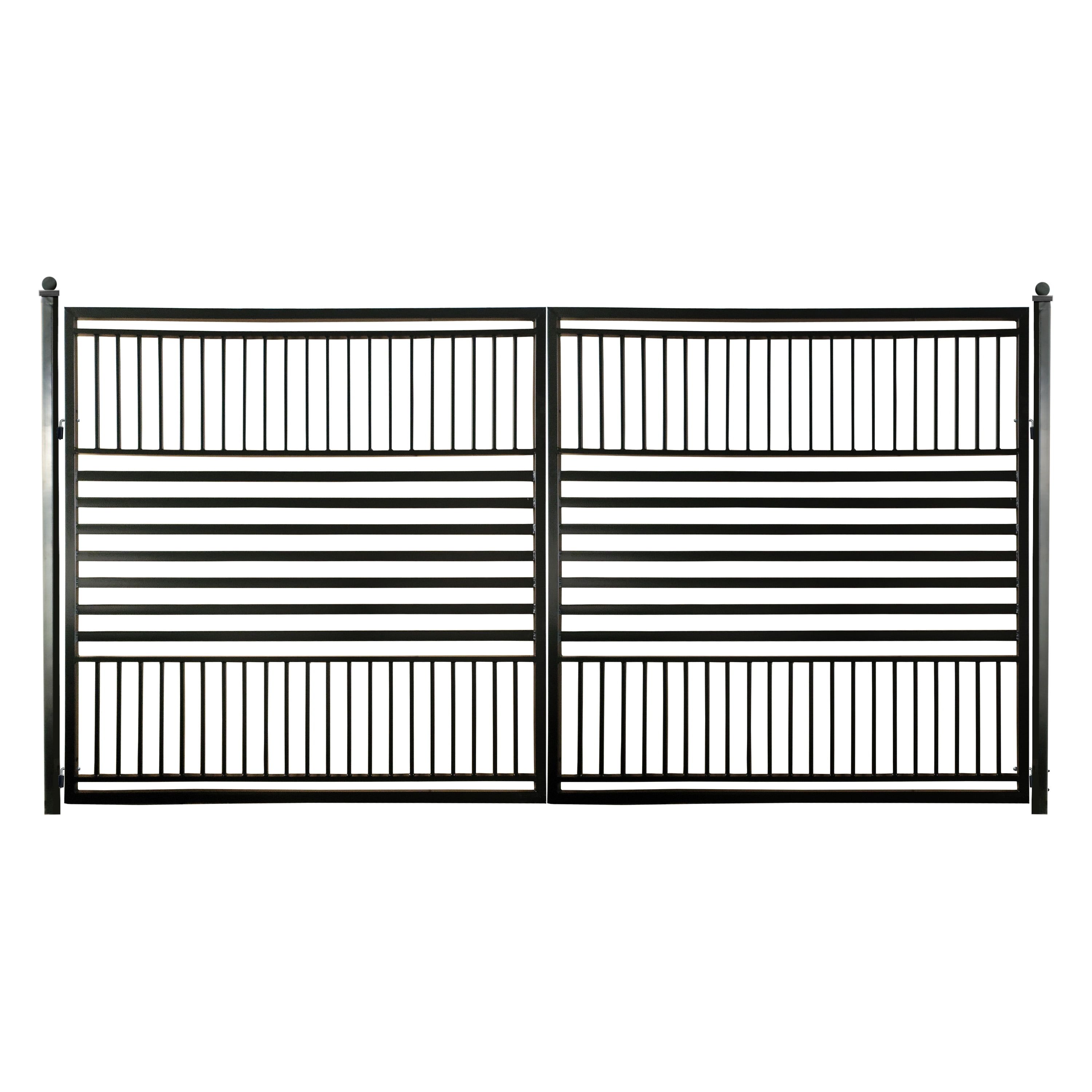 Barcelona Style Black Steel Dual Swing Driveway Gate 12 x 6 Feet