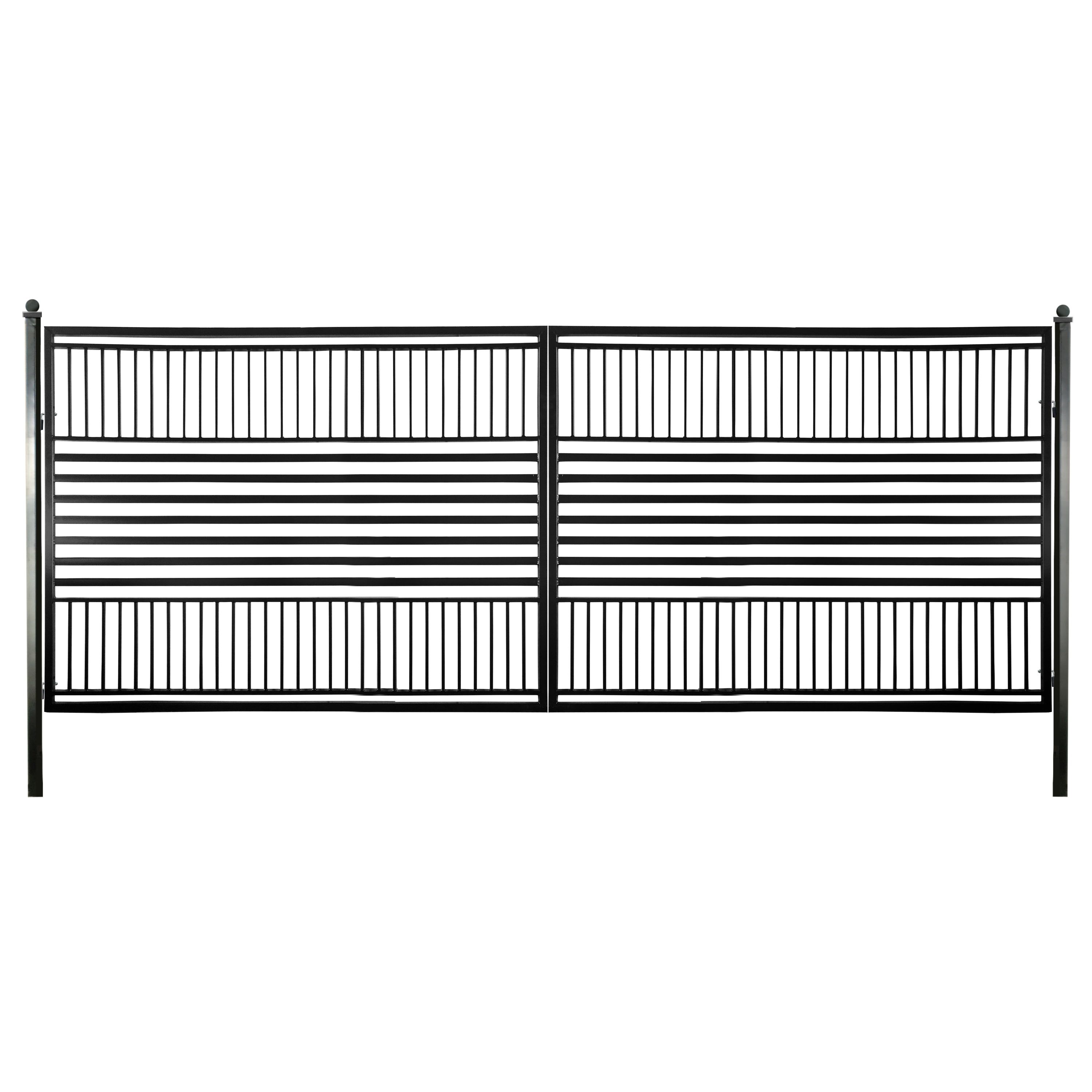 Barcelona Style Black Steel Dual Swing Driveway Gate 16 x 6 Feet