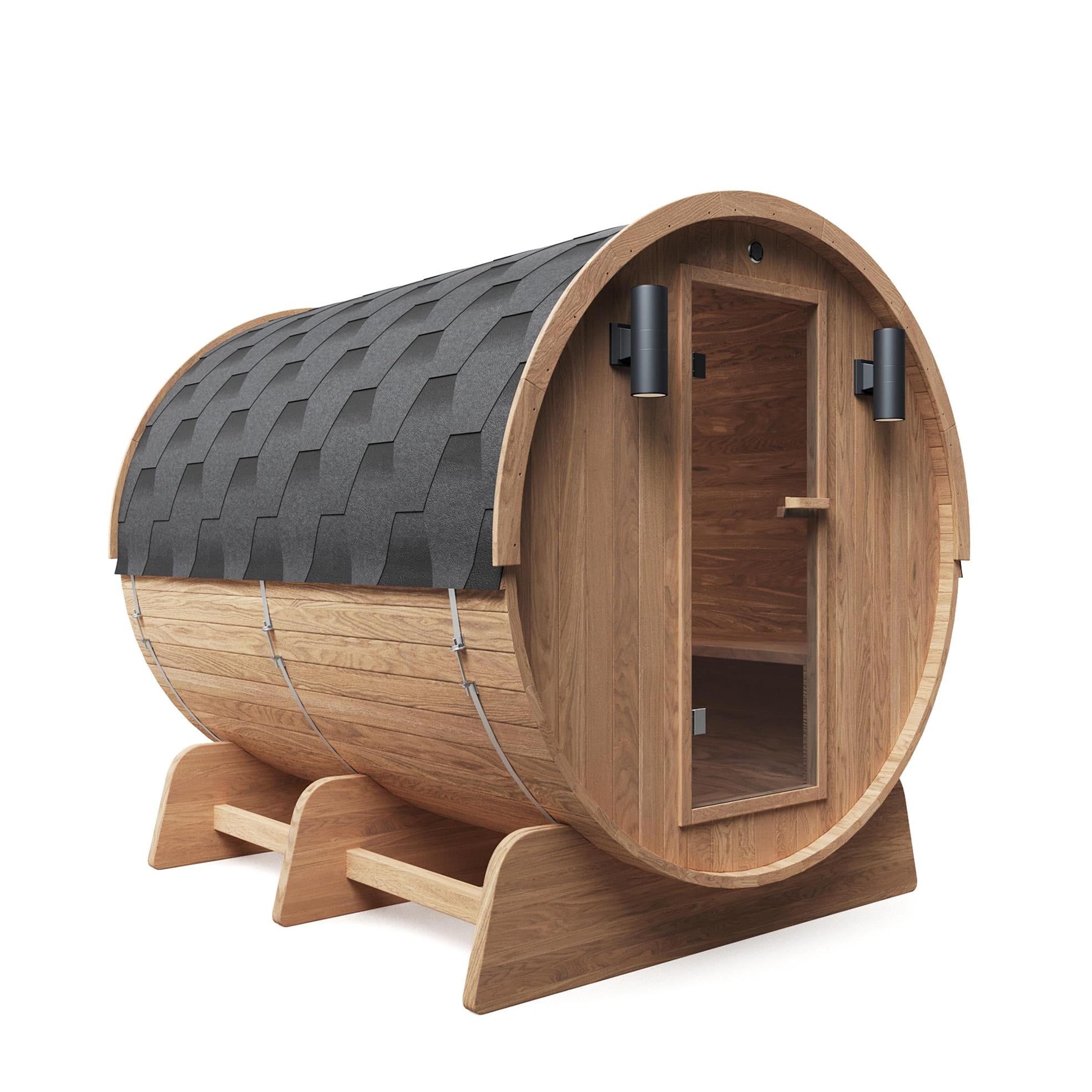 Outdoor Red Cedar Barrel Sauna with Heater and Roof